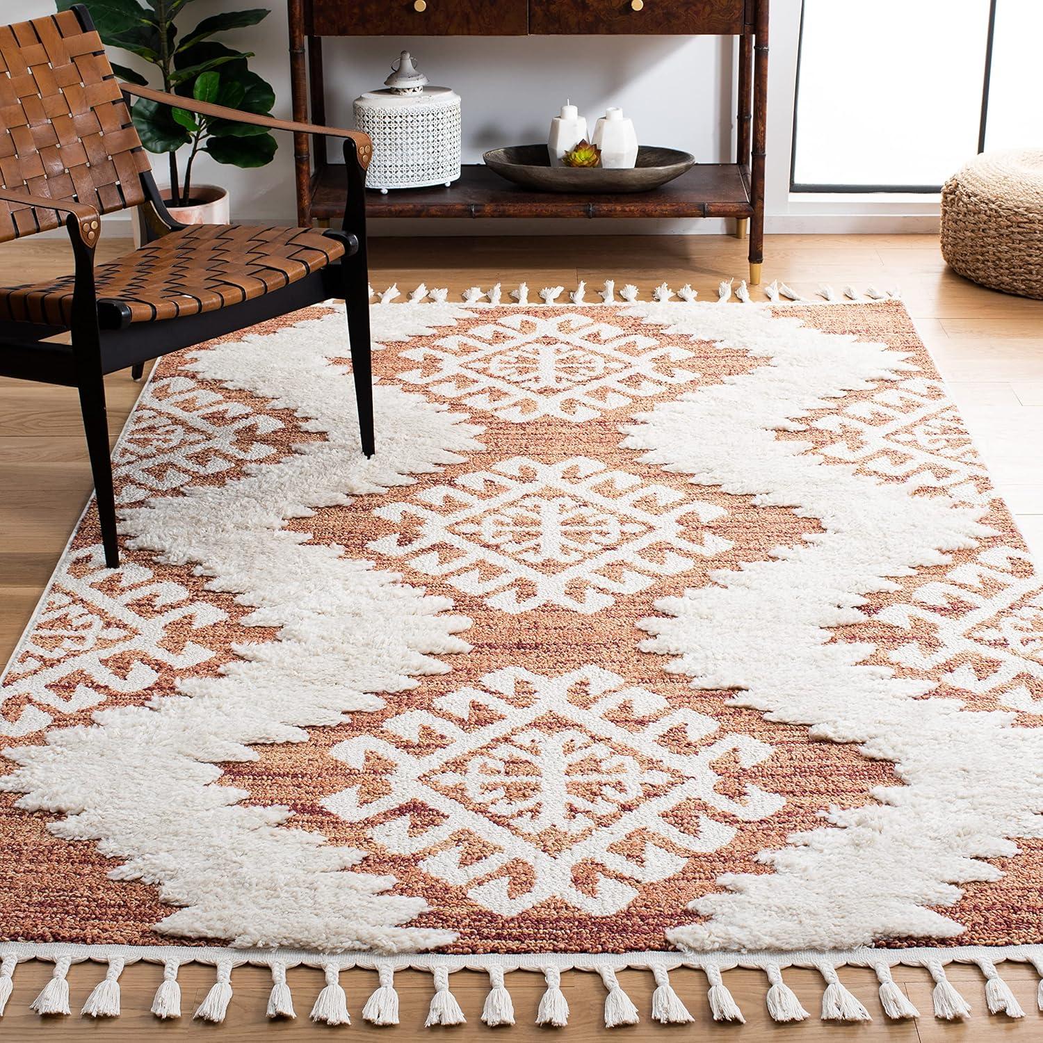 Moroccan Tassel Shag MTS652 Power Loomed Indoor Area Rug - Orange/Ivory - 5'3"x7'6" - Safavieh