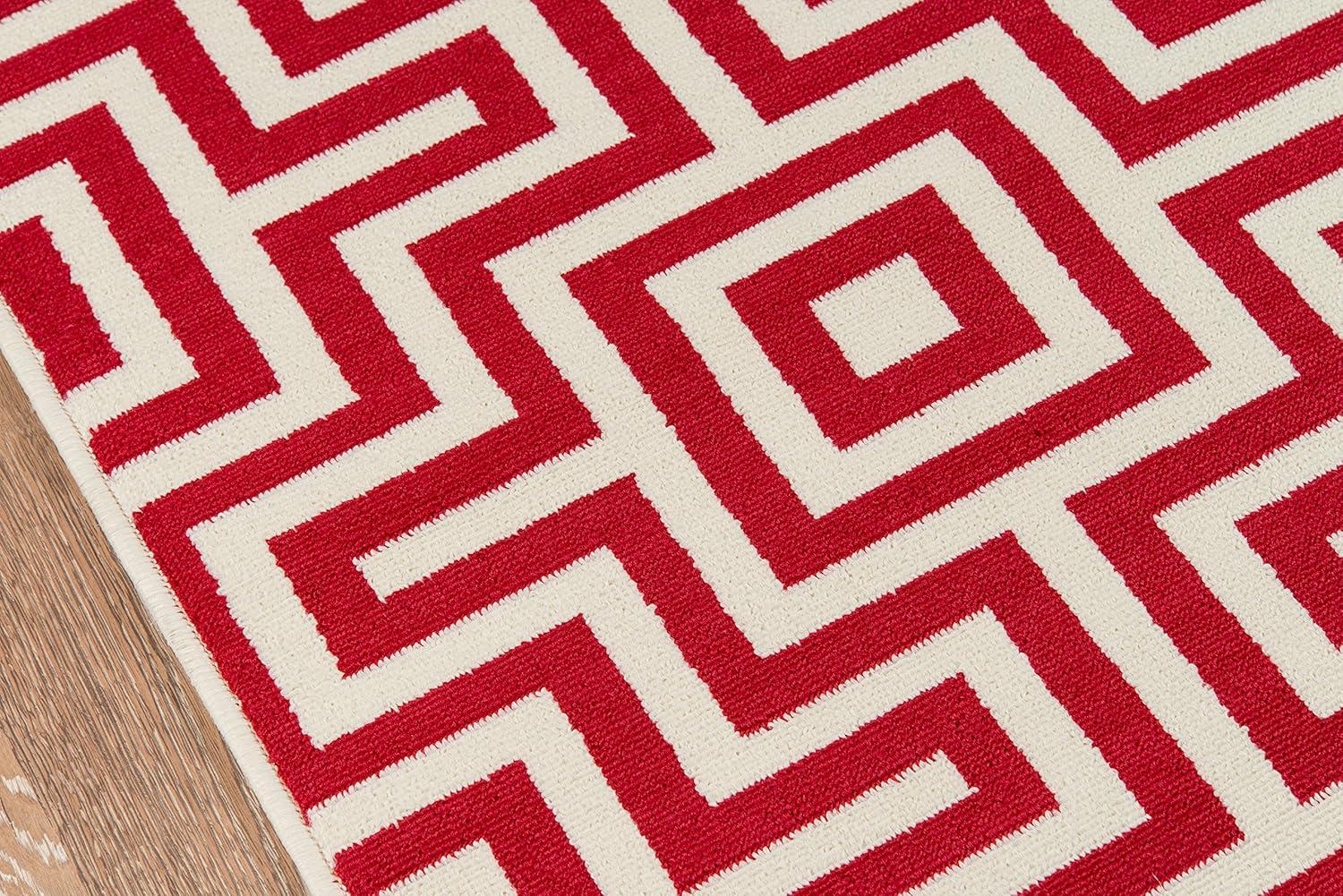 Red and Beige Geometric Flat Woven Synthetic Rug, 4' x 6'