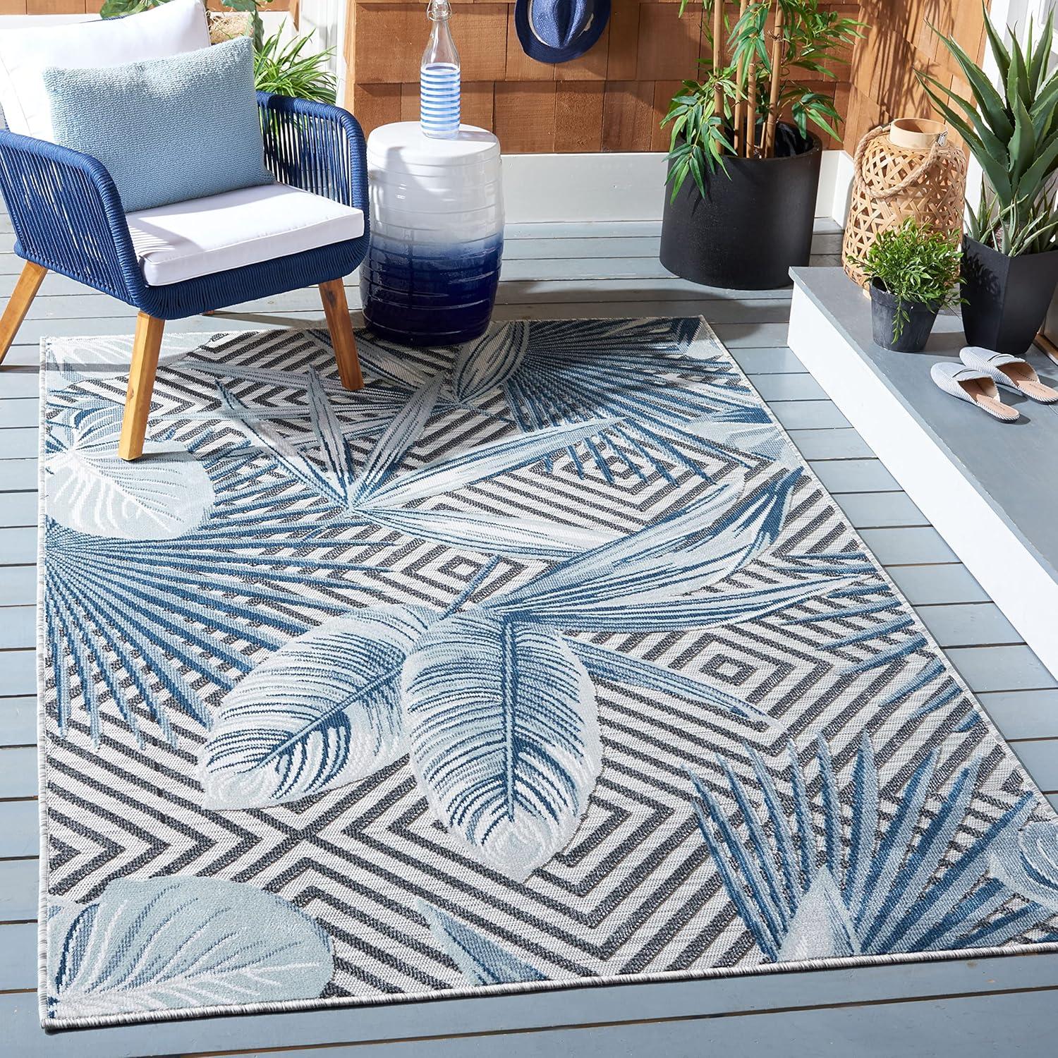 Cabana CBN447 Loomed Indoor/Outdoor Area Rug - Ivory/Navy - 5'1"x7'6" - Safavieh