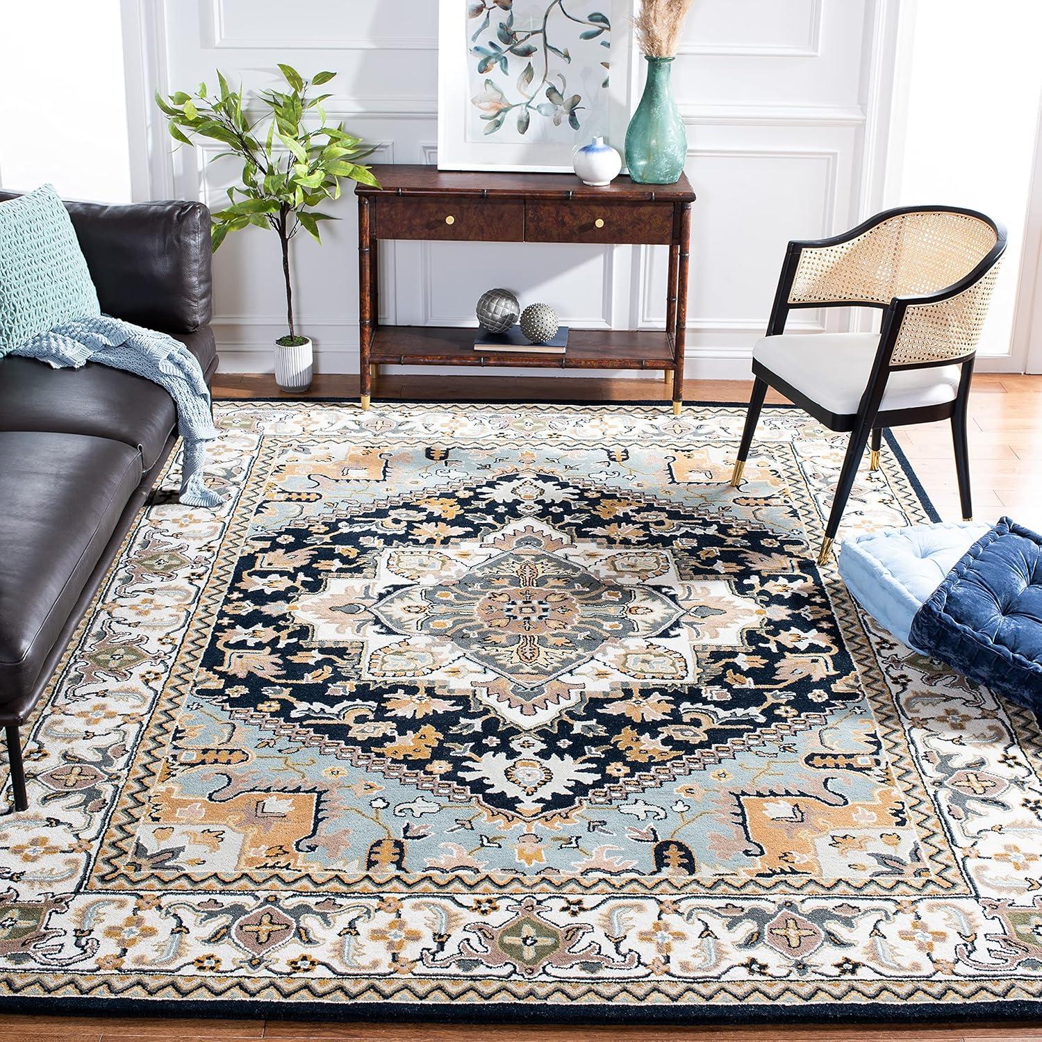 Heritage HG625 Handmade Area Rug - 9'x12' - Navy/Ivory - Safavieh