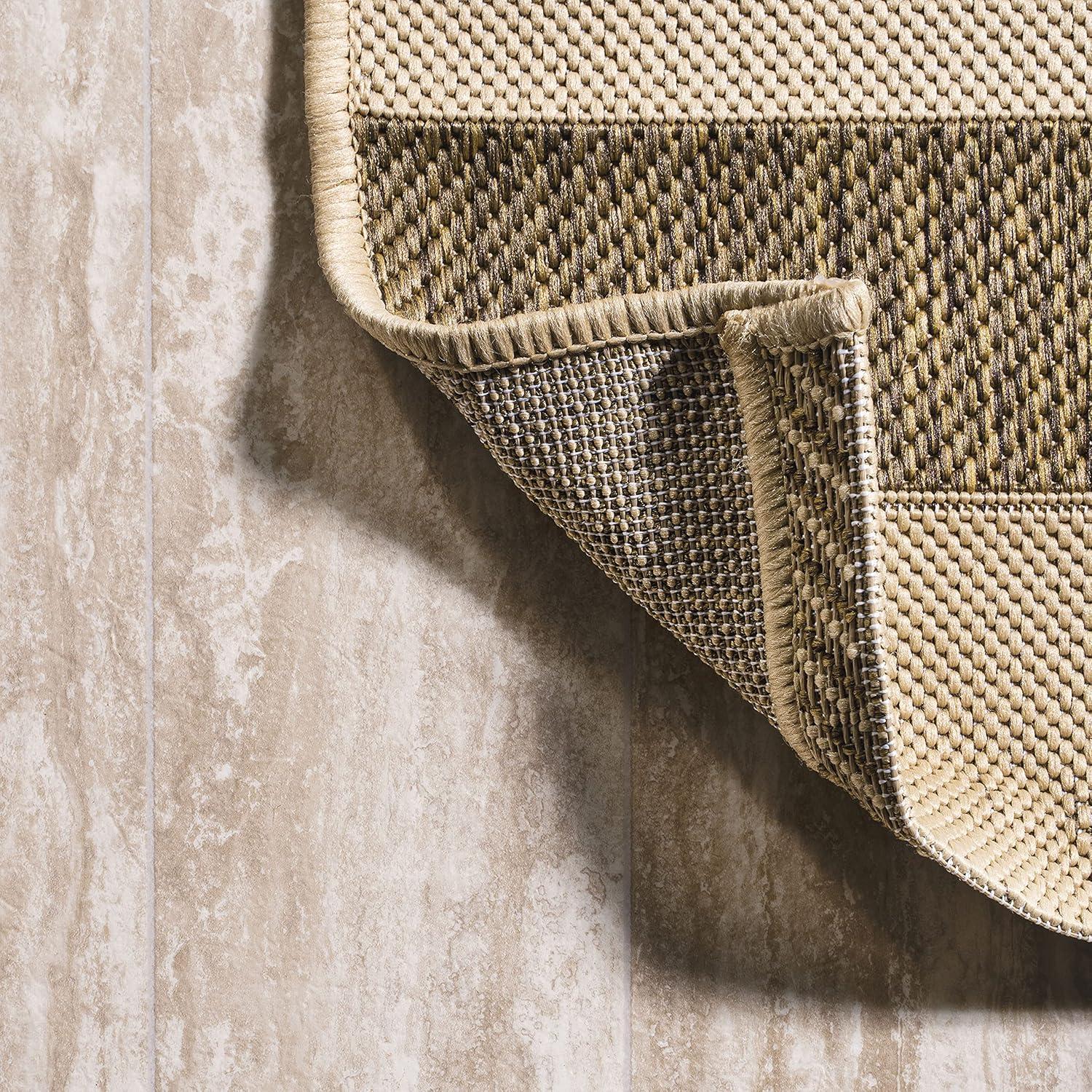 2'x8' Aveiro Wide Stripe Indoor/Outdoor Runner Rug, Beige/Brown - JONATHAN Y