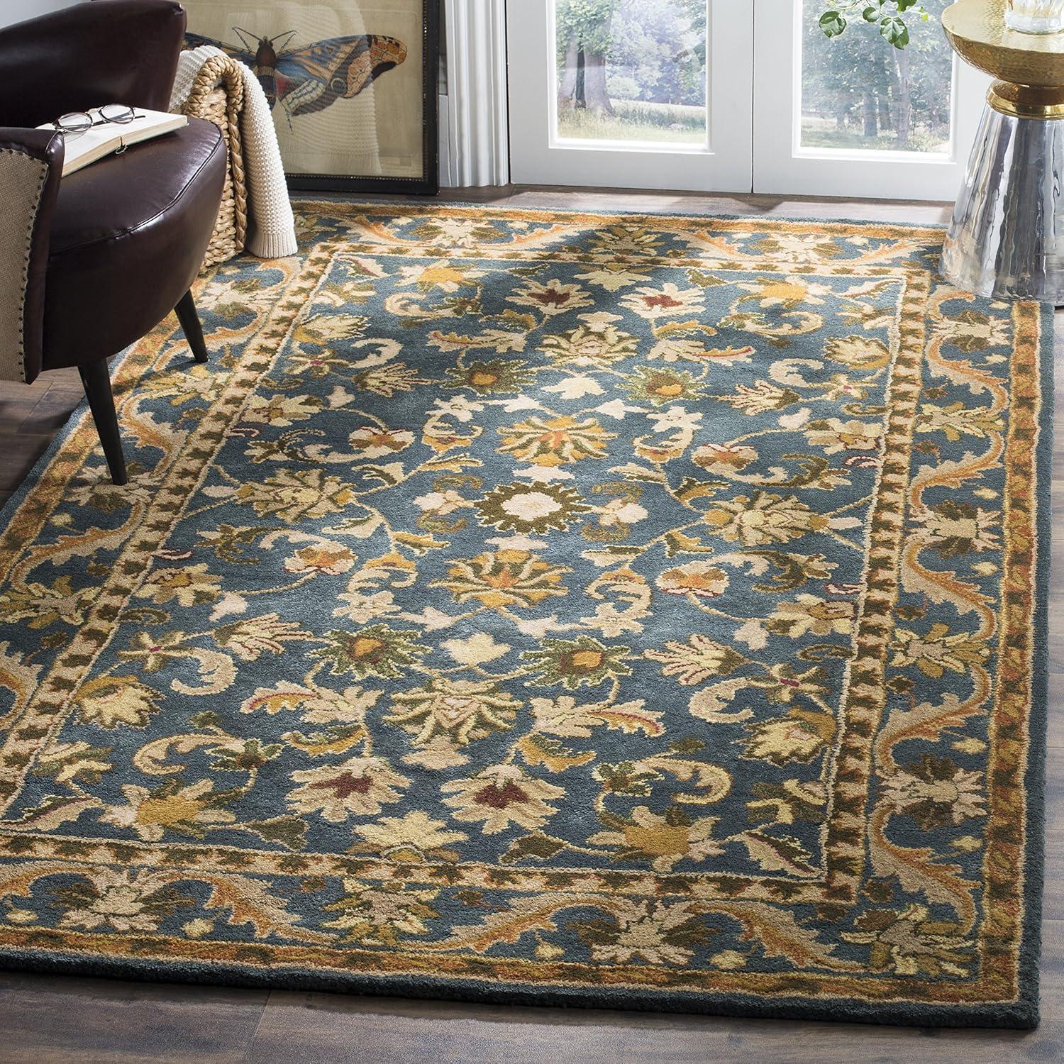 SAFAVIEH Antiquity Carmella Floral Bordered Wool Area Rug, Blue/Gold, 9'6" x 13'6"