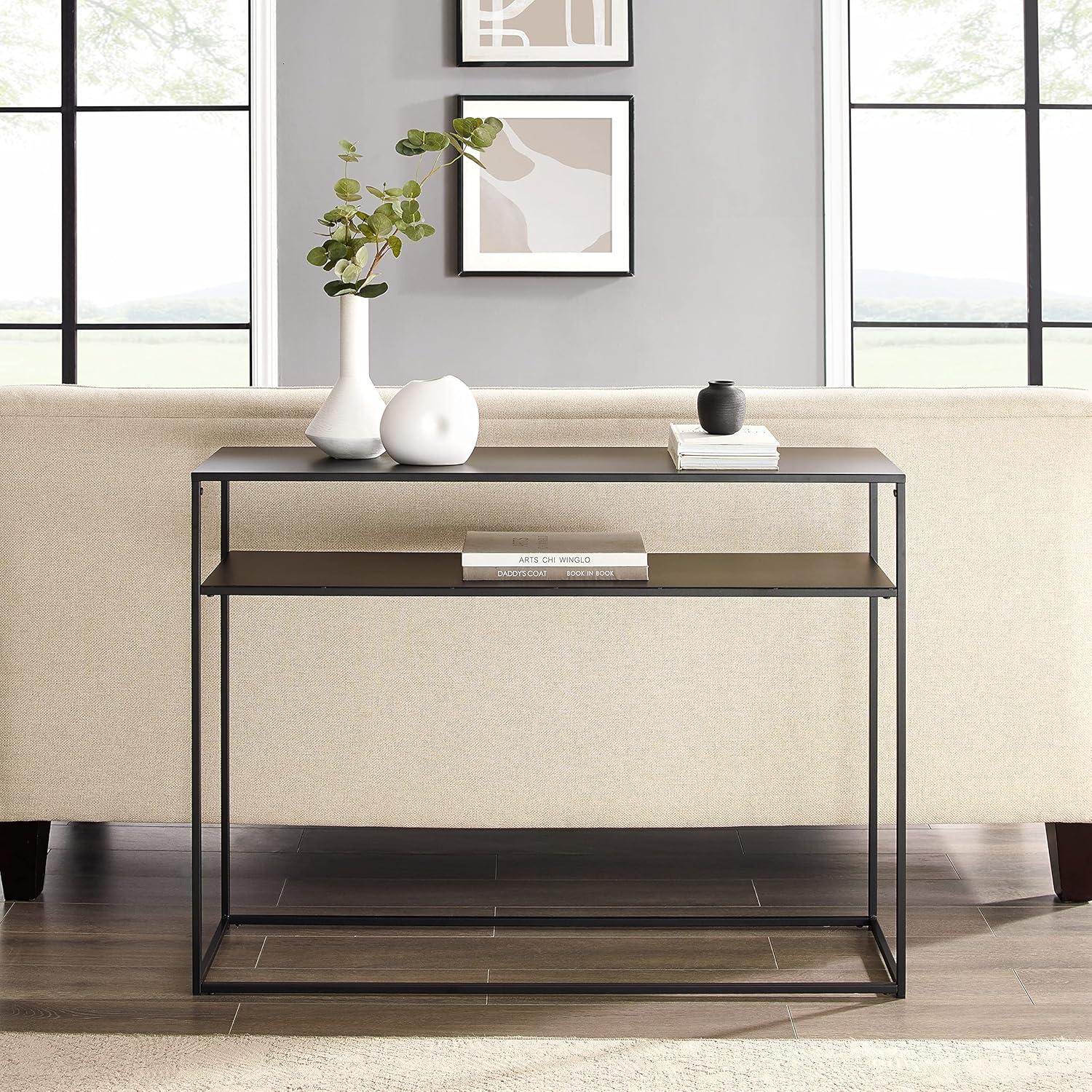 Braxton Console Table Matte Black - Crosley: Slim Steel Sofa Table, Industrial Modern Style, Open Shelf