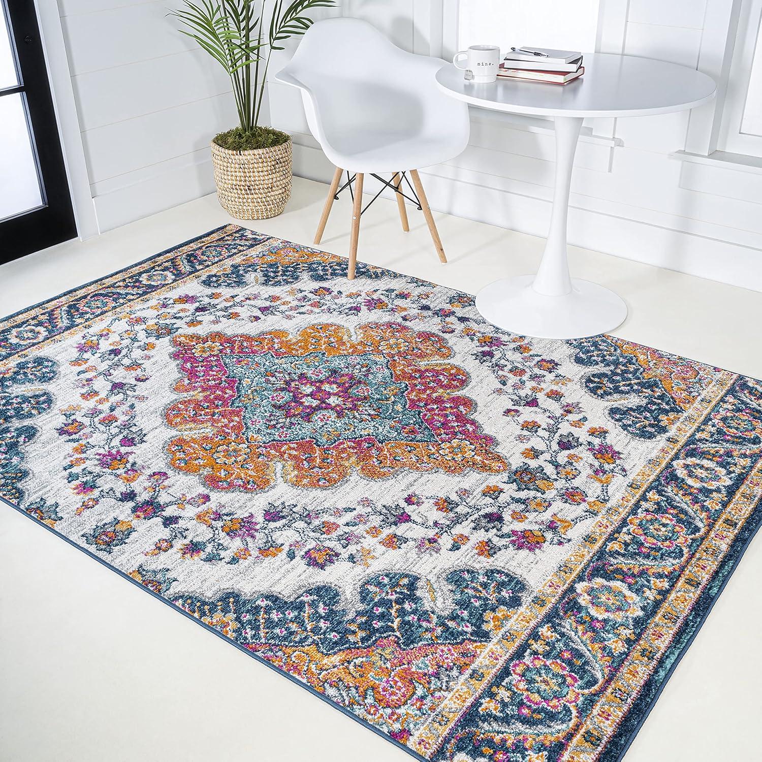 JONATHAN Y Bohemian FLAIR Boho Vintage Medallion Blue/Multi 5 ft. x 8 ft. Area Rug