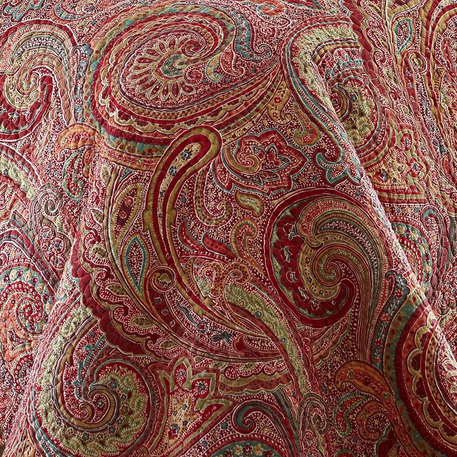 Paisley Perfection Full Cotton Quilt Set in Rich Burgundy and Red