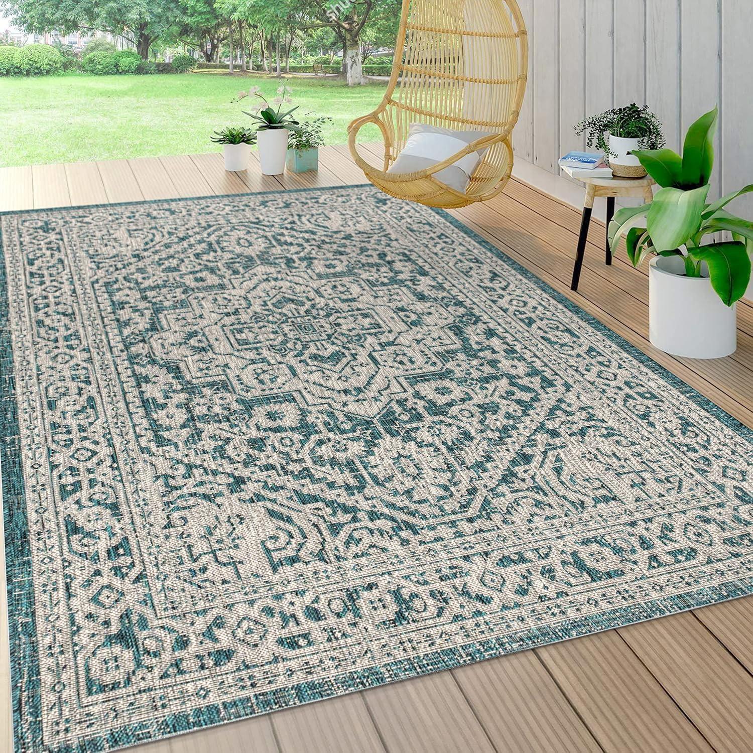 Sinjuri Medallion Textured Weave Indoor/Outdoor Area Rug - JONATHAN Y