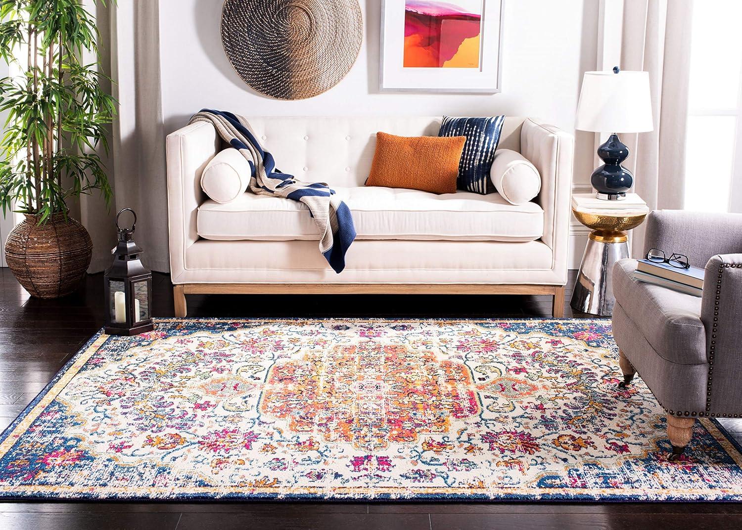 Madison MAD447 Power Loomed Indoor Area Rug - Ivory/Orange - 6'7"x6'7" - Safavieh