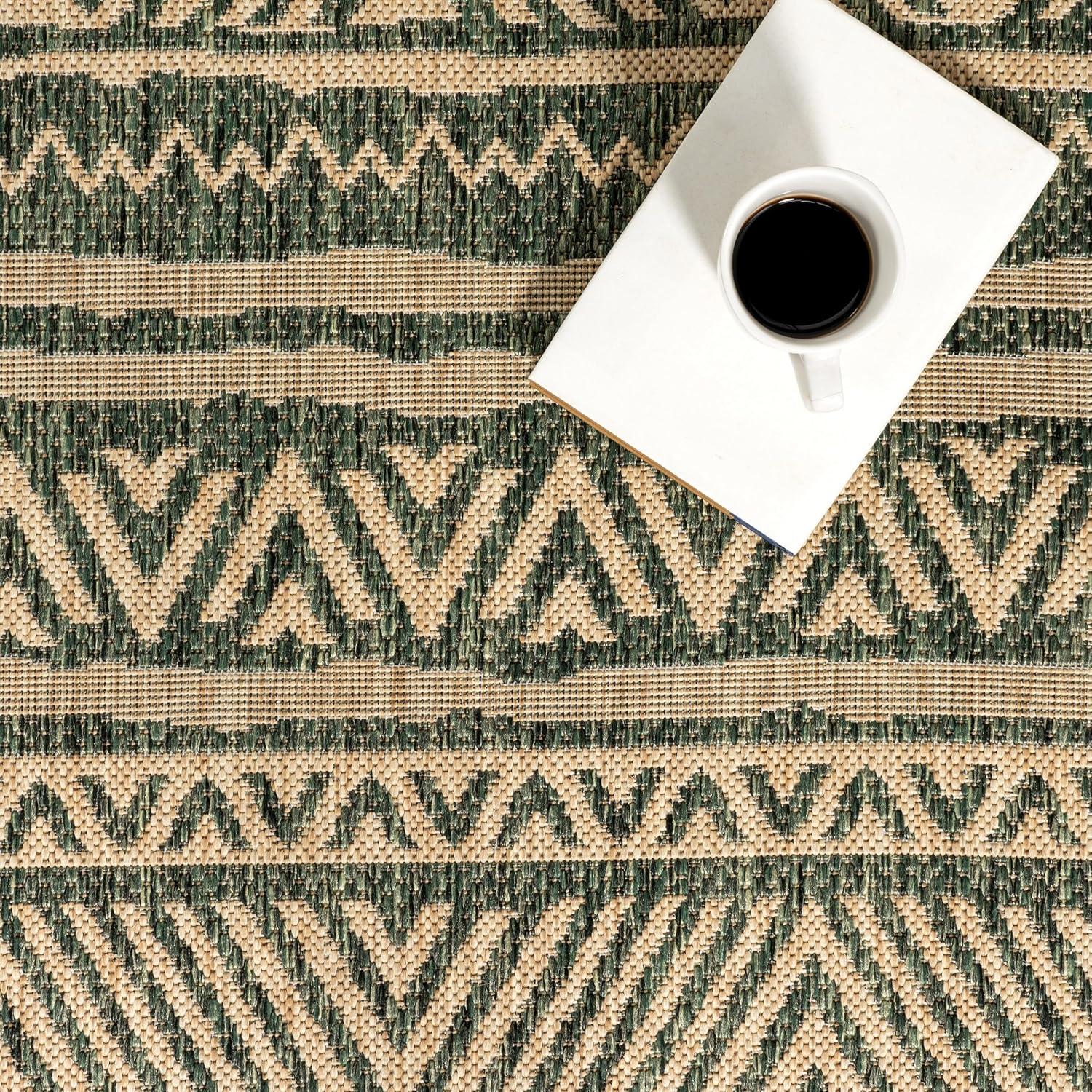 6'7"x9' Abbey Geometric Striped Indoor and Outdoor Area Rug Beige - nuLOOM: Low Pile, Machine Made, Polypropylene