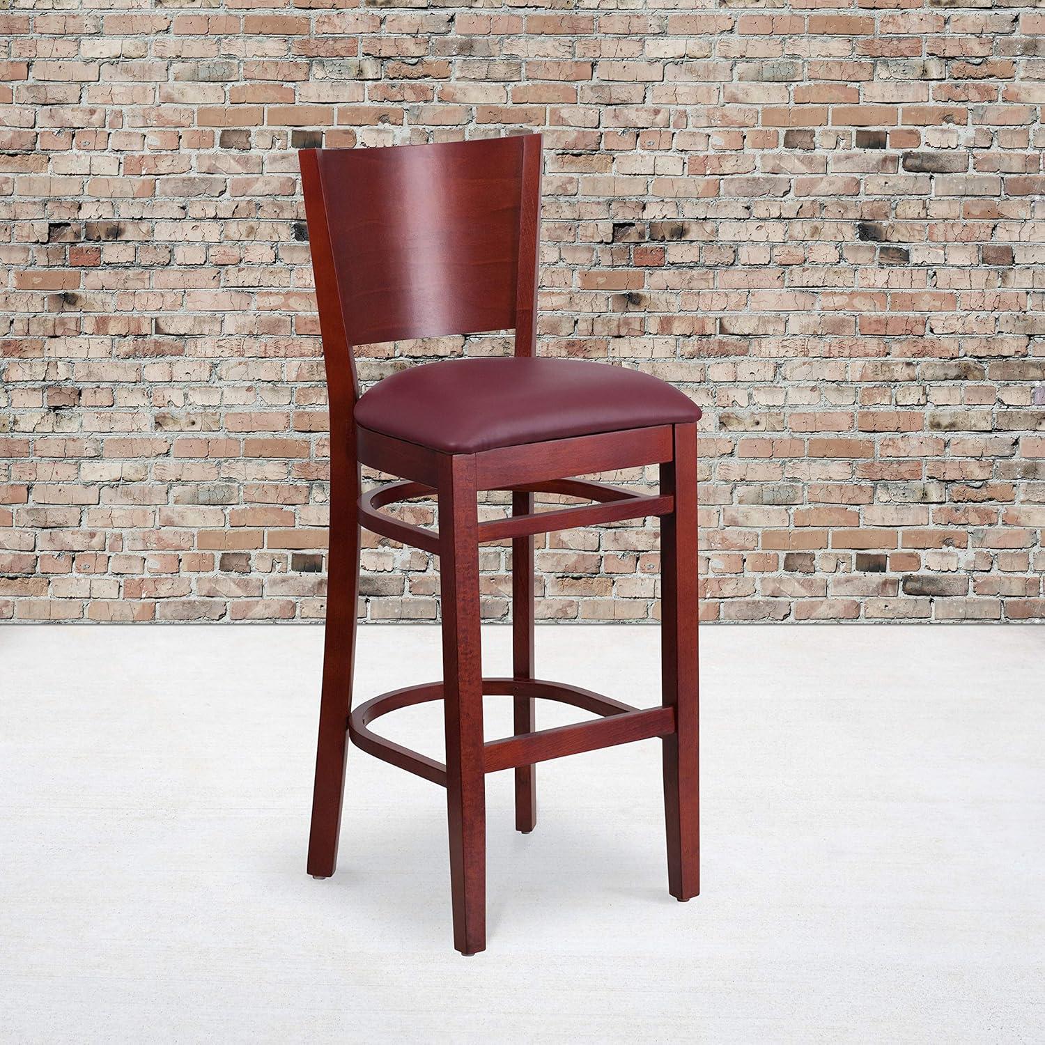 Flash Furniture Lacey Series Solid Back Walnut Wood Restaurant Barstool