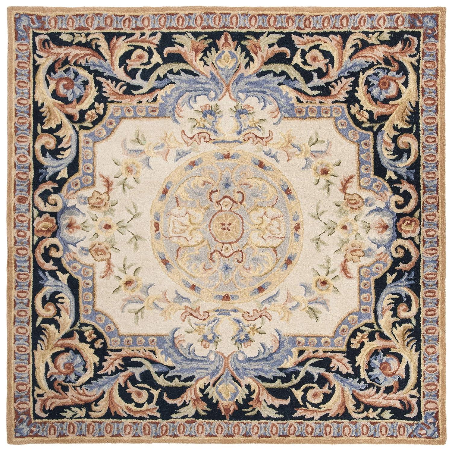 Savonnerie SAV116 Hand Tufted Area Rug - Ivory/Navy - 6'x6' - Safavieh.