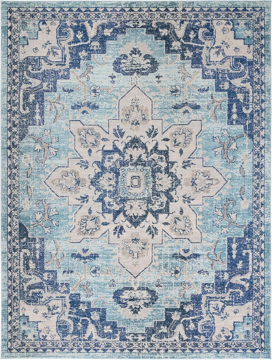 Teal and Navy Rectangular Synthetic Flat Woven Area Rug