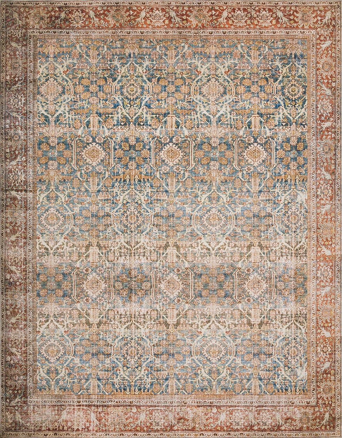 Layla 9' x 12' Blue and Rust Synthetic Area Rug