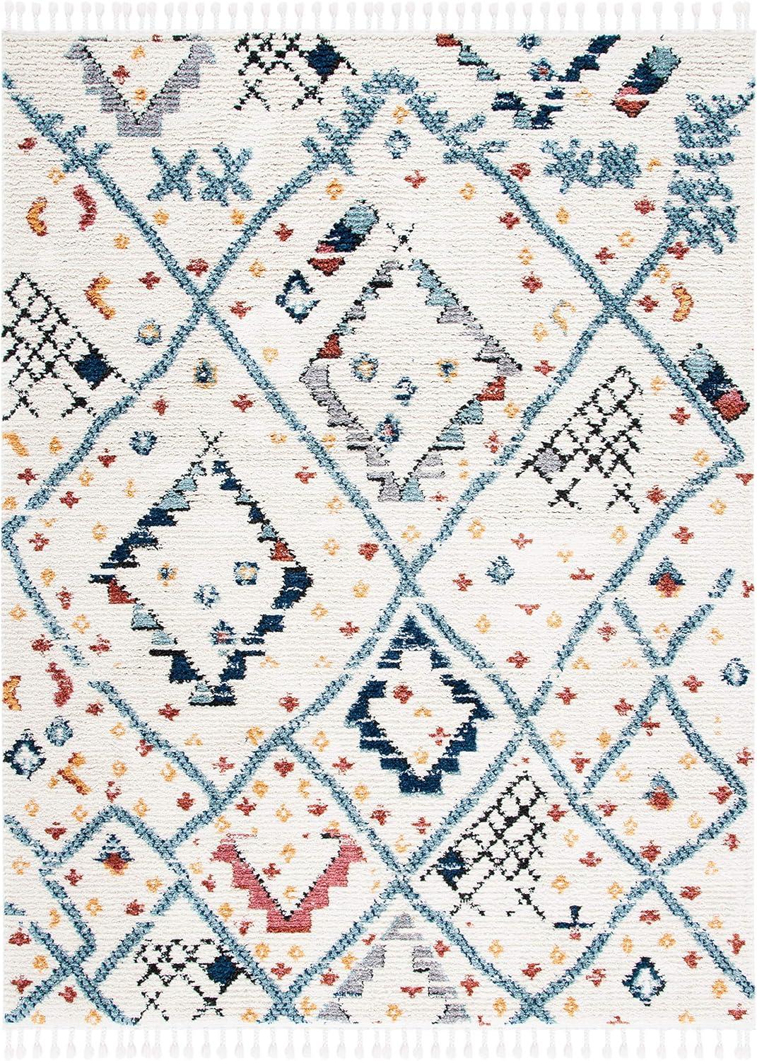 SAFAVIEH Morocco Ava Geometric Polyester Area Rug, Ivory/Multi, 9' x 12'