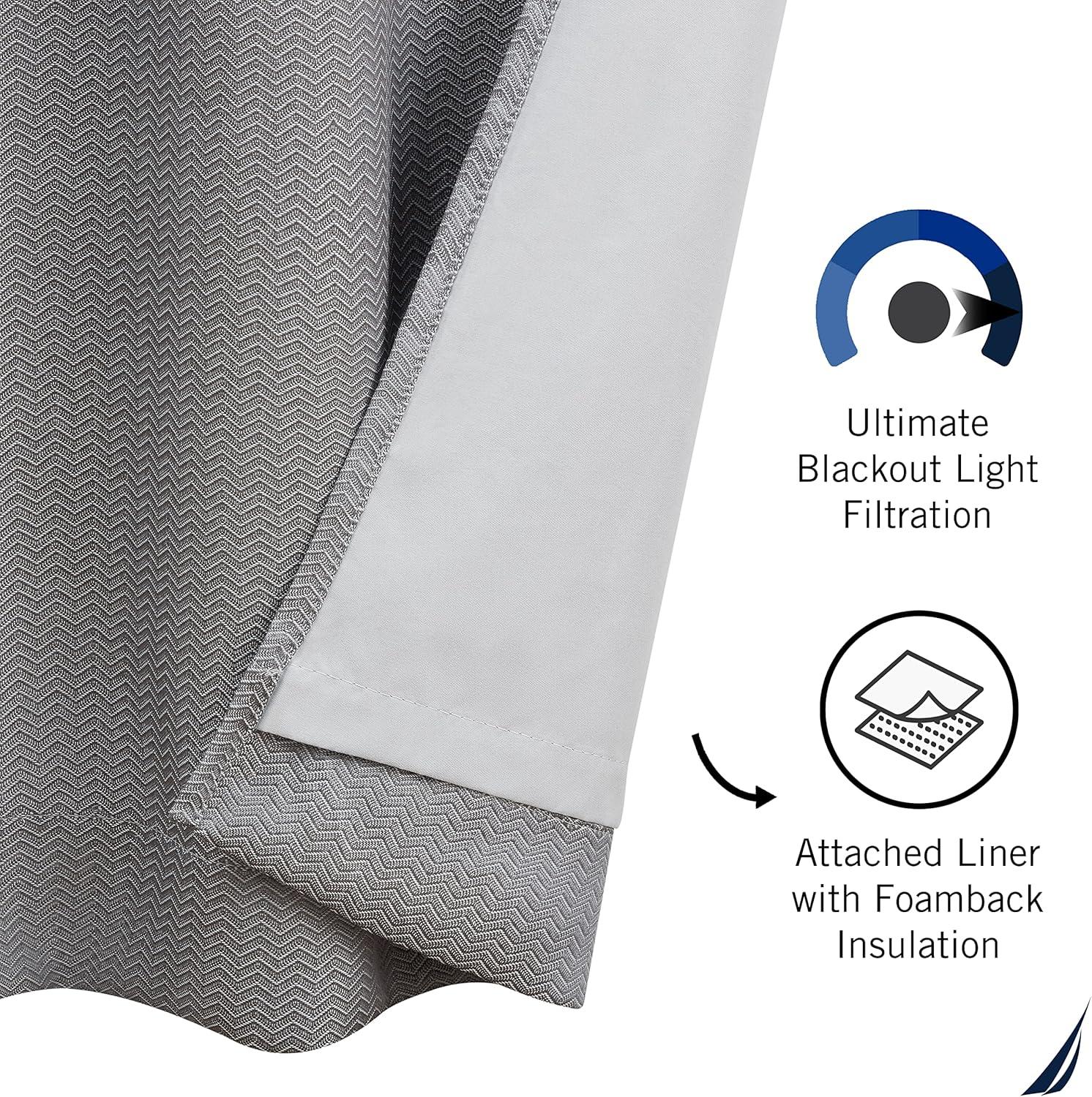 Nautica Robin Synthetic Solid Color Room Darkening Thermal Back Tab/Rod Pocket Single Curtain Panel (Set of 2)