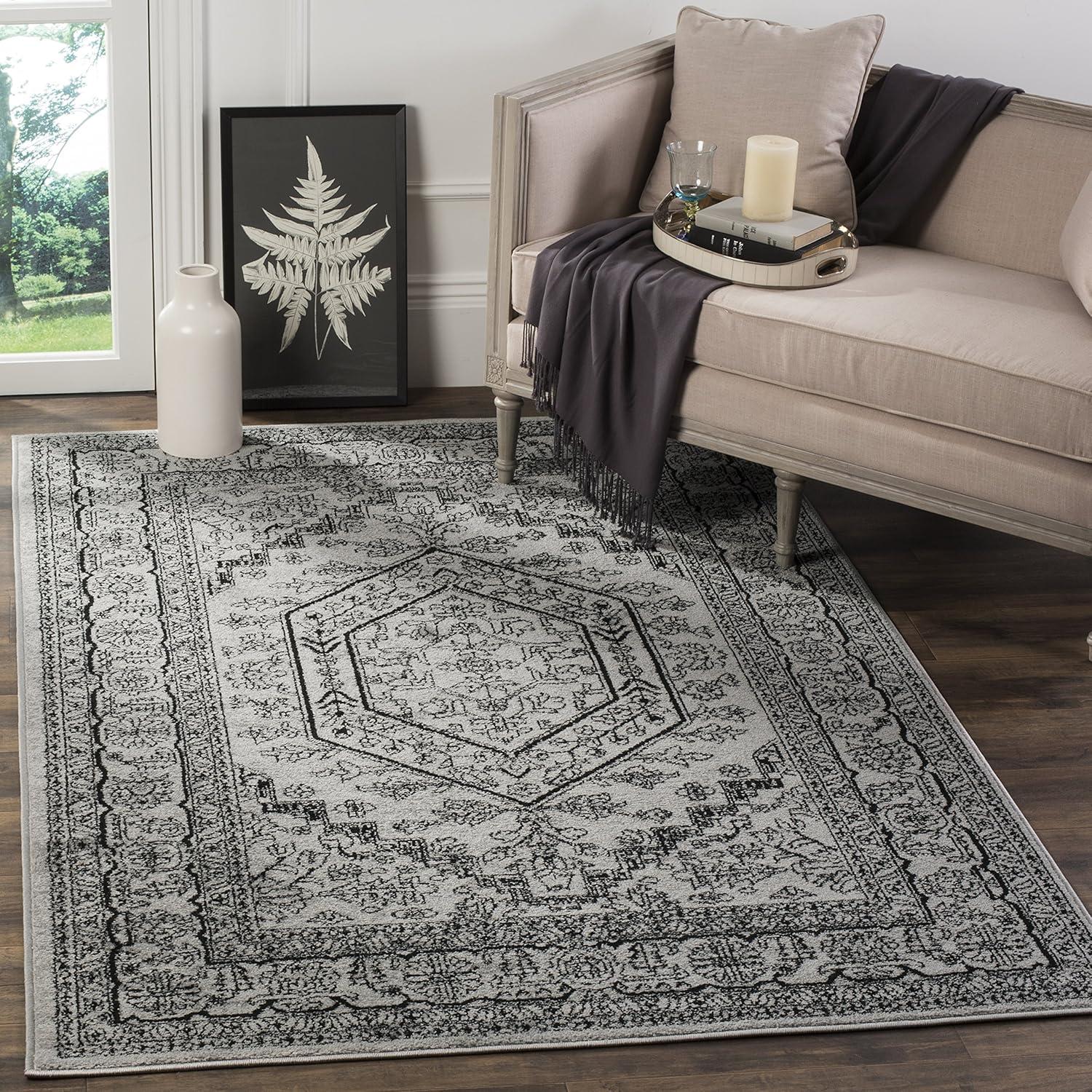 SAFAVIEH Adirondack Xavier Traditional Area Rug, Silver/Black, 12' x 12' Square