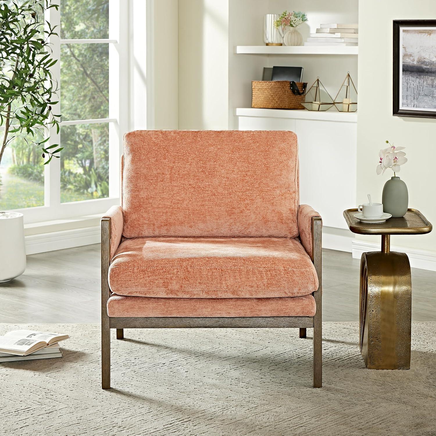 Roundhill Furniture Kelly Mid-Century Modern Velvet Accent Armchair, Orange