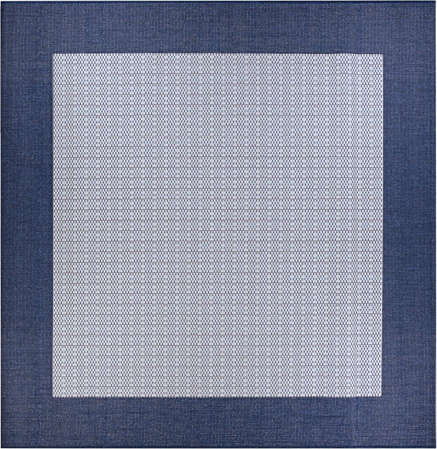 Couristan Recife Checkered Field Indoor / Outdoor Area Rug, Ivory- Indigo Blue, 7'6" Square