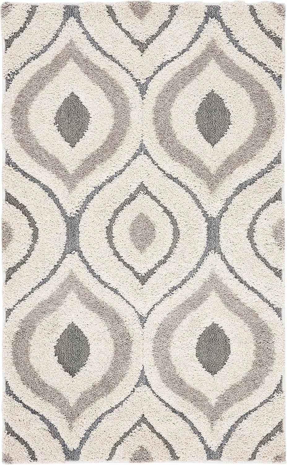 Florida Shag SG461 Power Loomed Indoor Accent Rug - Cream/Light Blue - 3'3"x5'3" - Safavieh