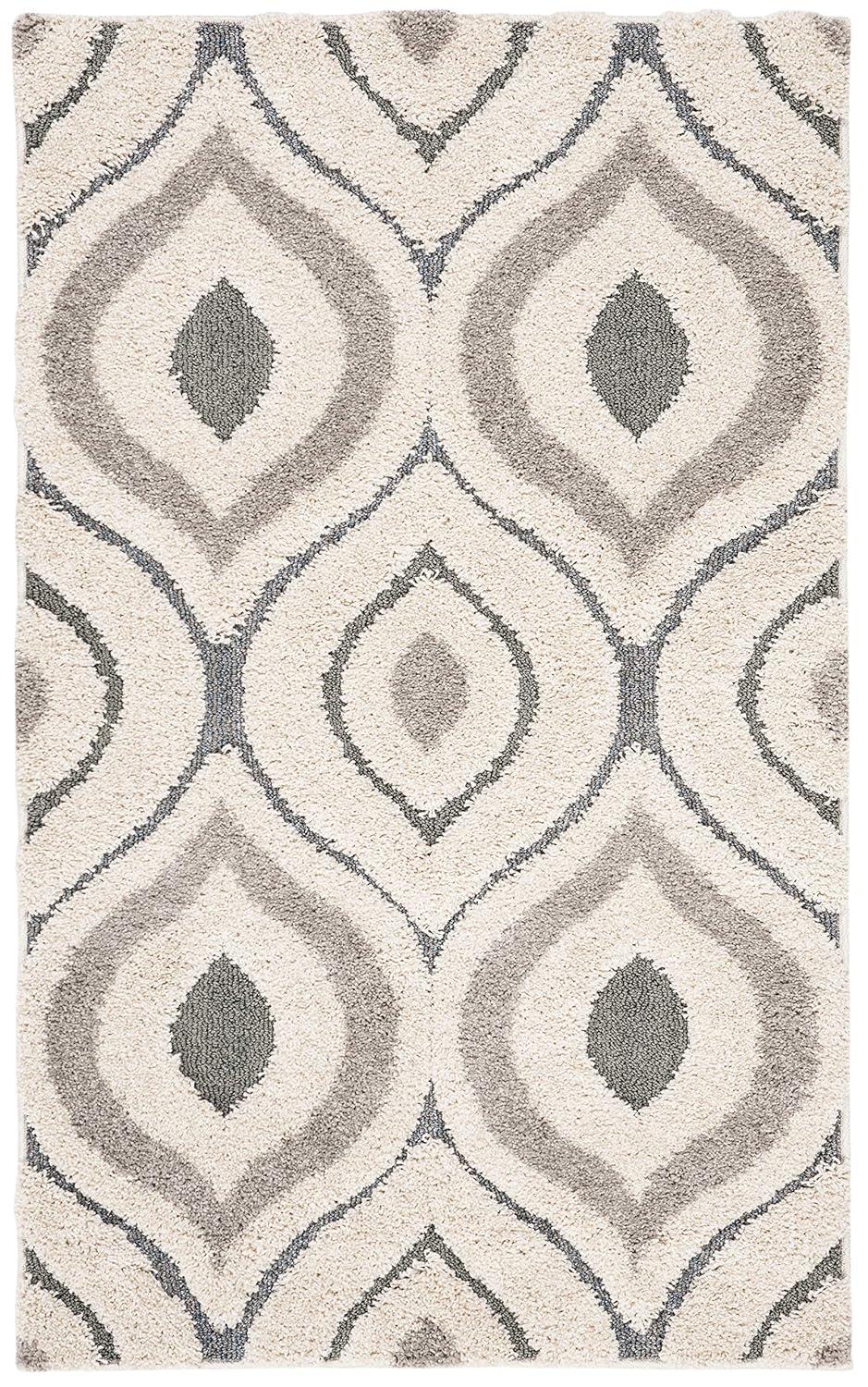 Florida Shag SG461 Power Loomed Indoor Accent Rug - Cream/Light Blue - 3'3"x5'3" - Safavieh