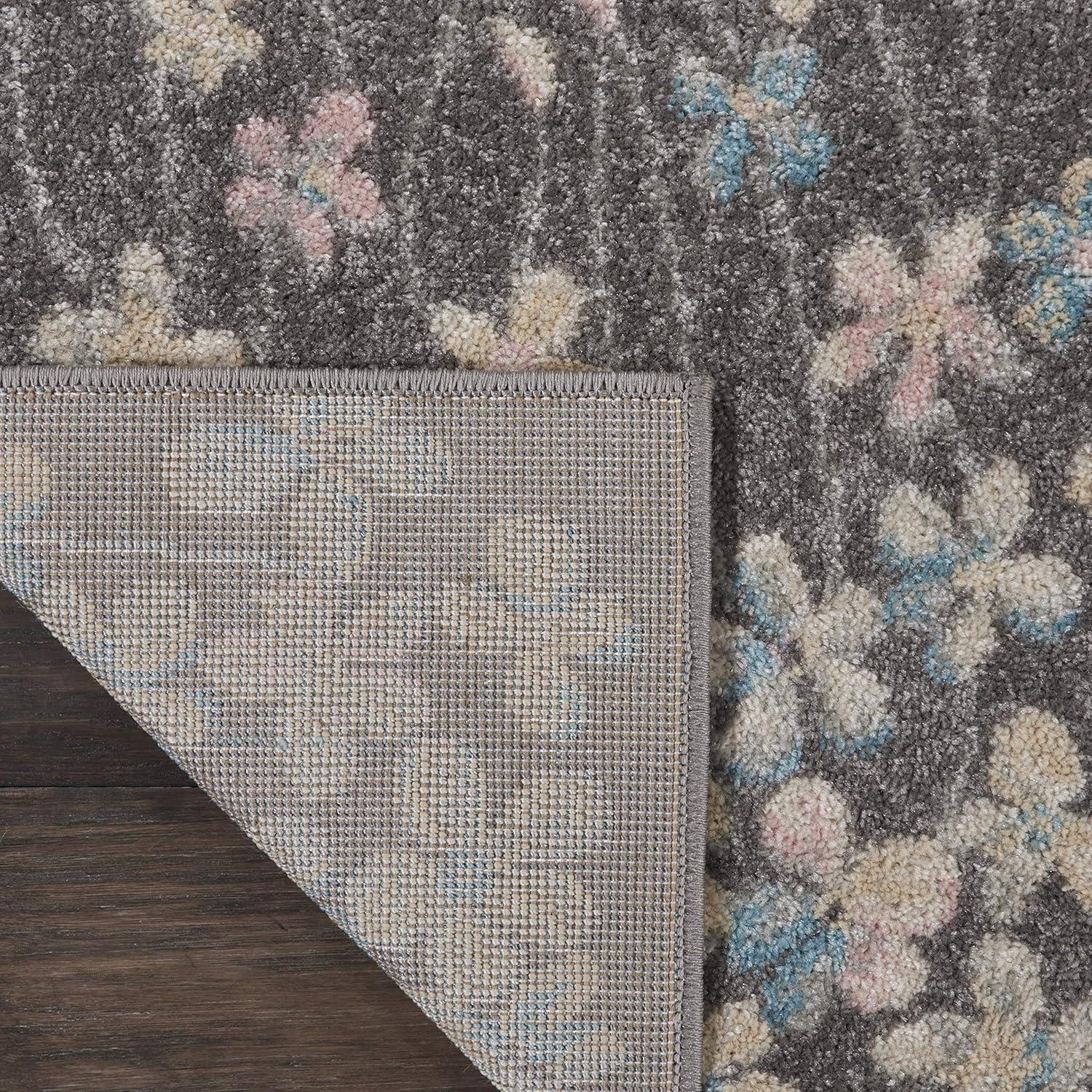 Nourison Tranquil 2'3" X 7'3" (7' Runner) Grey/Beige Indoor Area Rug Bohemian Botanical Vine and Bloom by Nourison