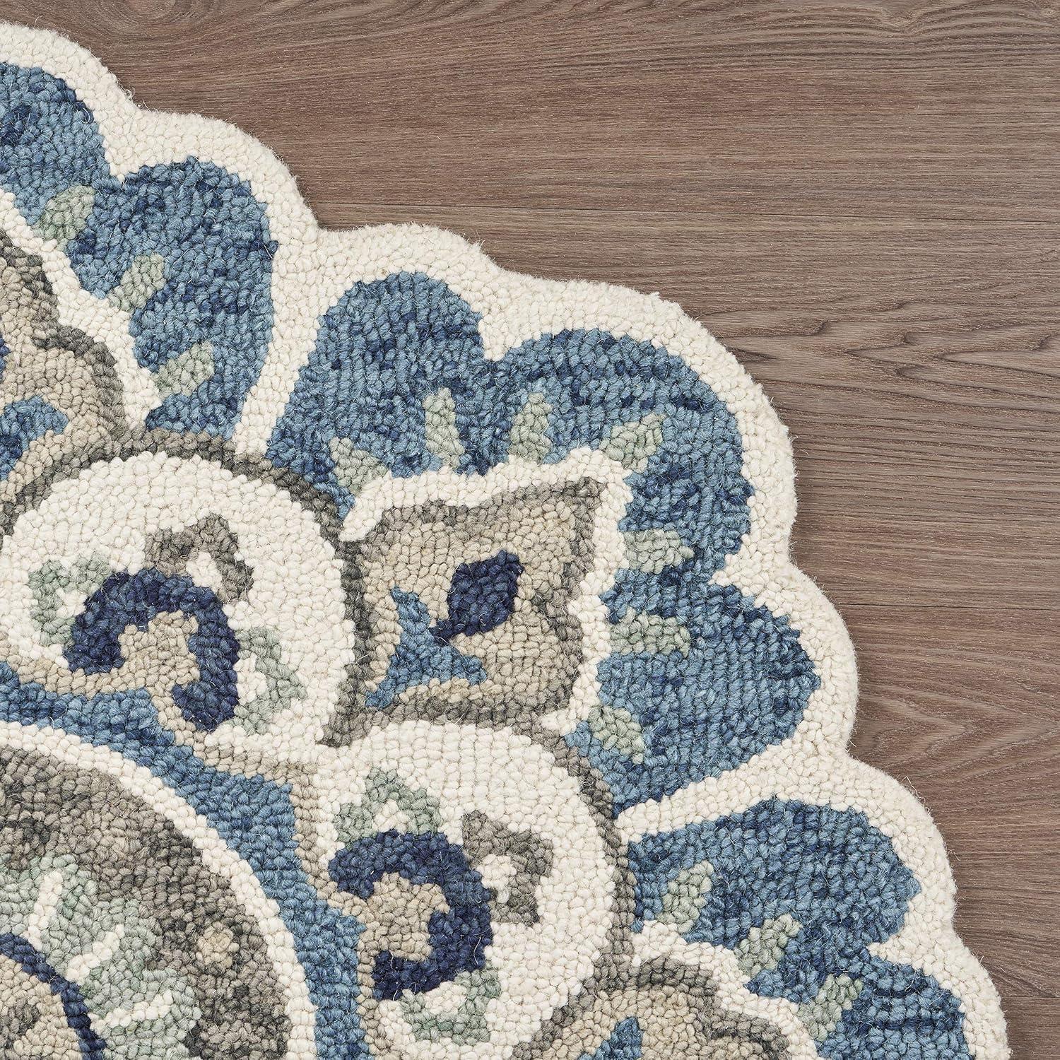 Ox Bay Dazzle Floral Medallion Teal 6 ft. Tufted Round Rug