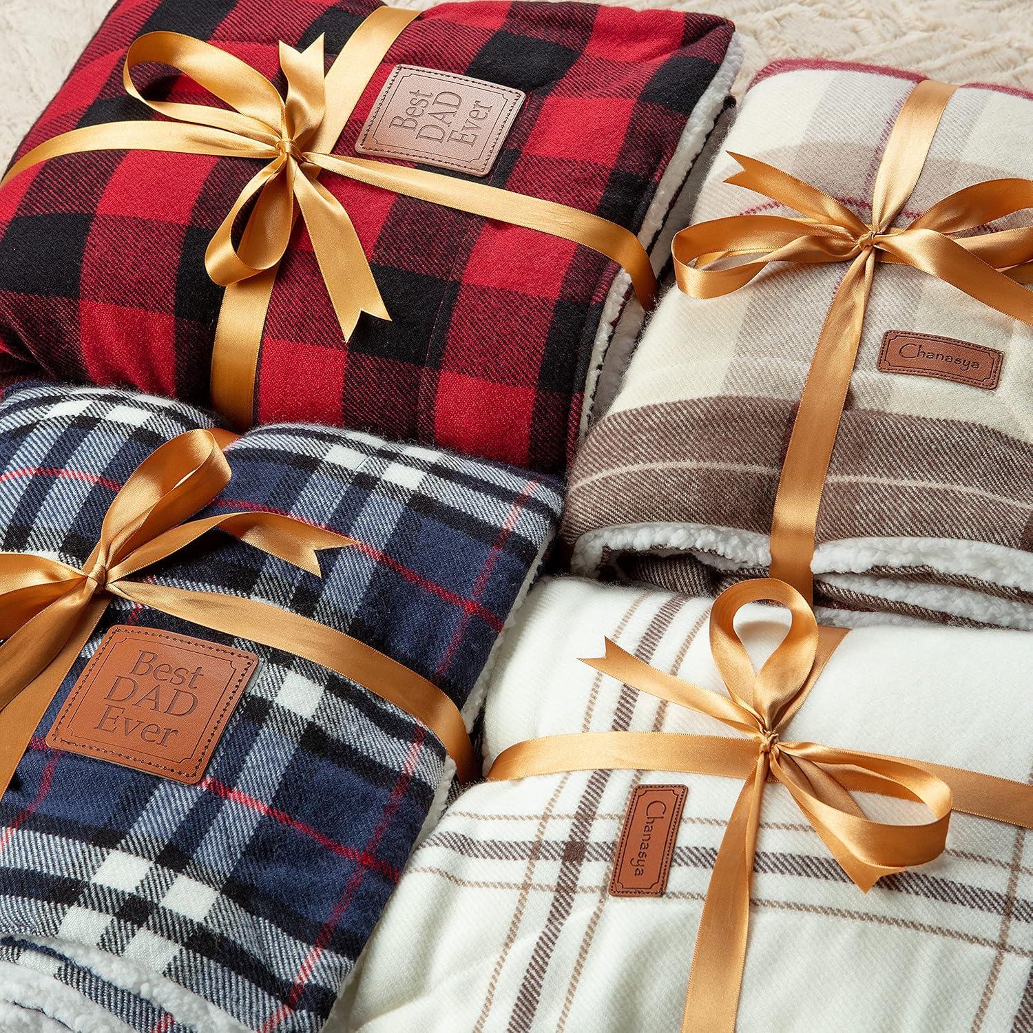 Chanasya Fleece Plaid with Reversible Faux Shearling Throw Blanket