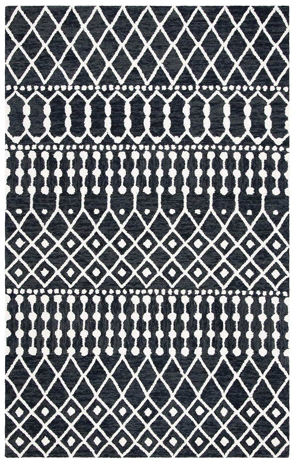 Blossom BLM115 Hand Tufted Area Rug - Black/Ivory - 5'x8' - Safavieh.