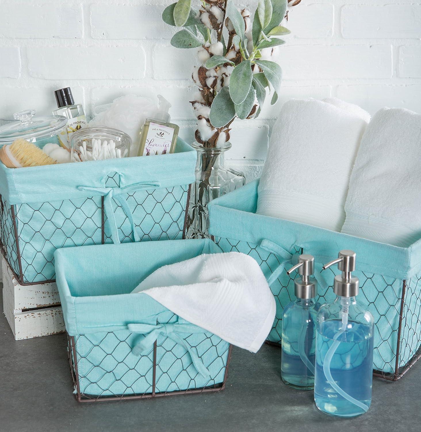 DII Modern Metal Sturdy Chicken Wire Basket in Aqua Blue (Set of 3)