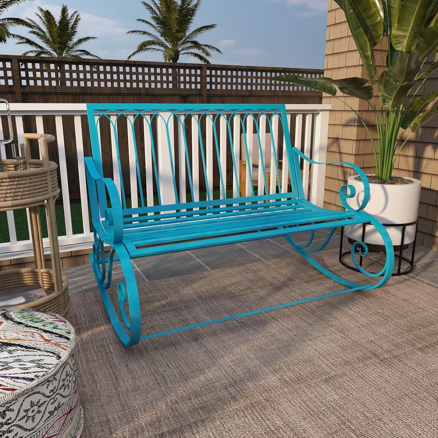 DecMode Metal Rocking Outdoor Bench, Teal