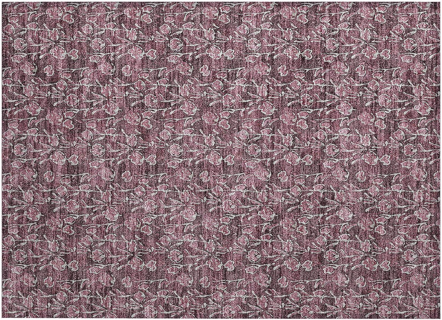 Merlot Floral Synthetic Rectangular Washable Area Rug