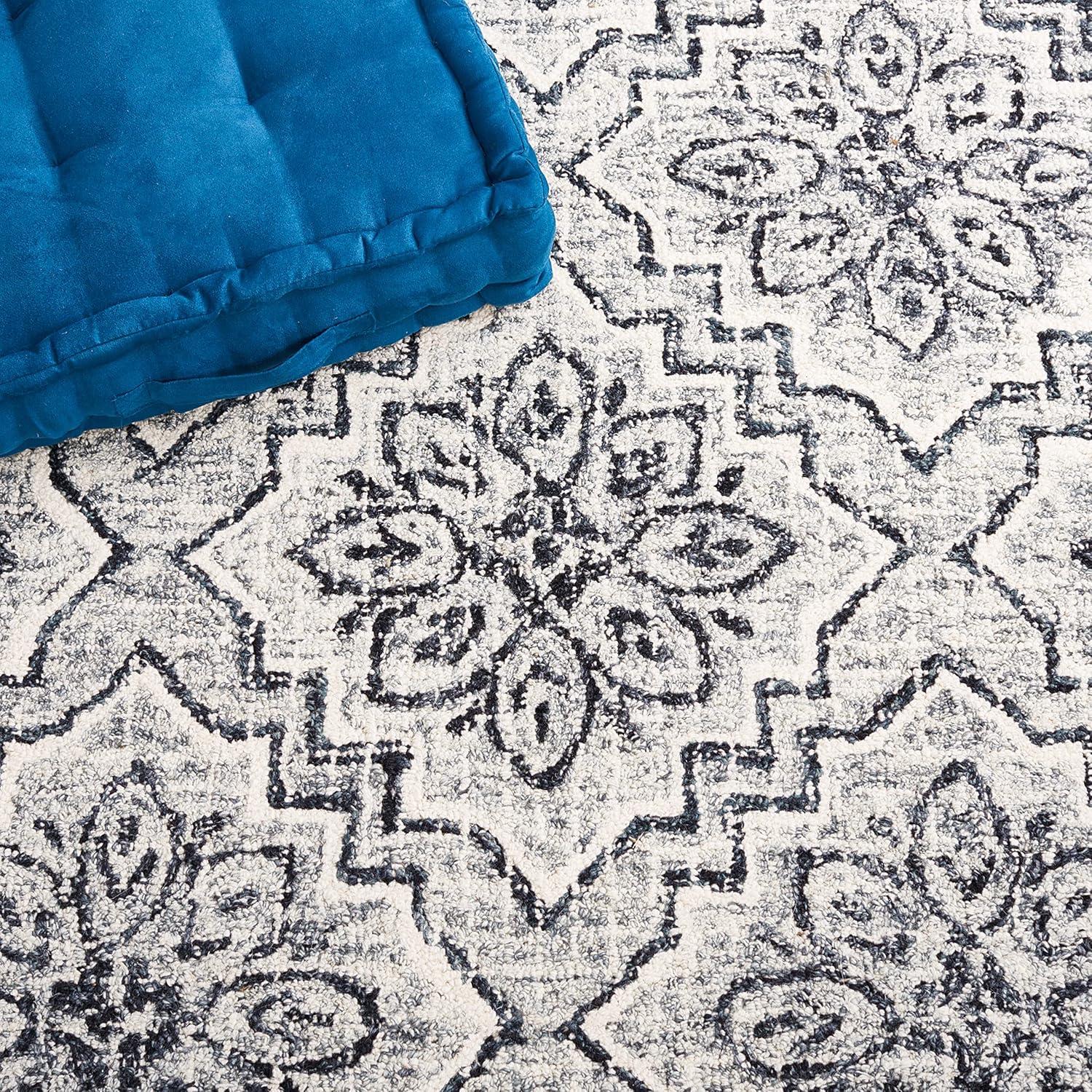 Abstract ABT201 Handmade Indoor Area Rug - Dark Blue/Grey - 6'x6' - Safavieh