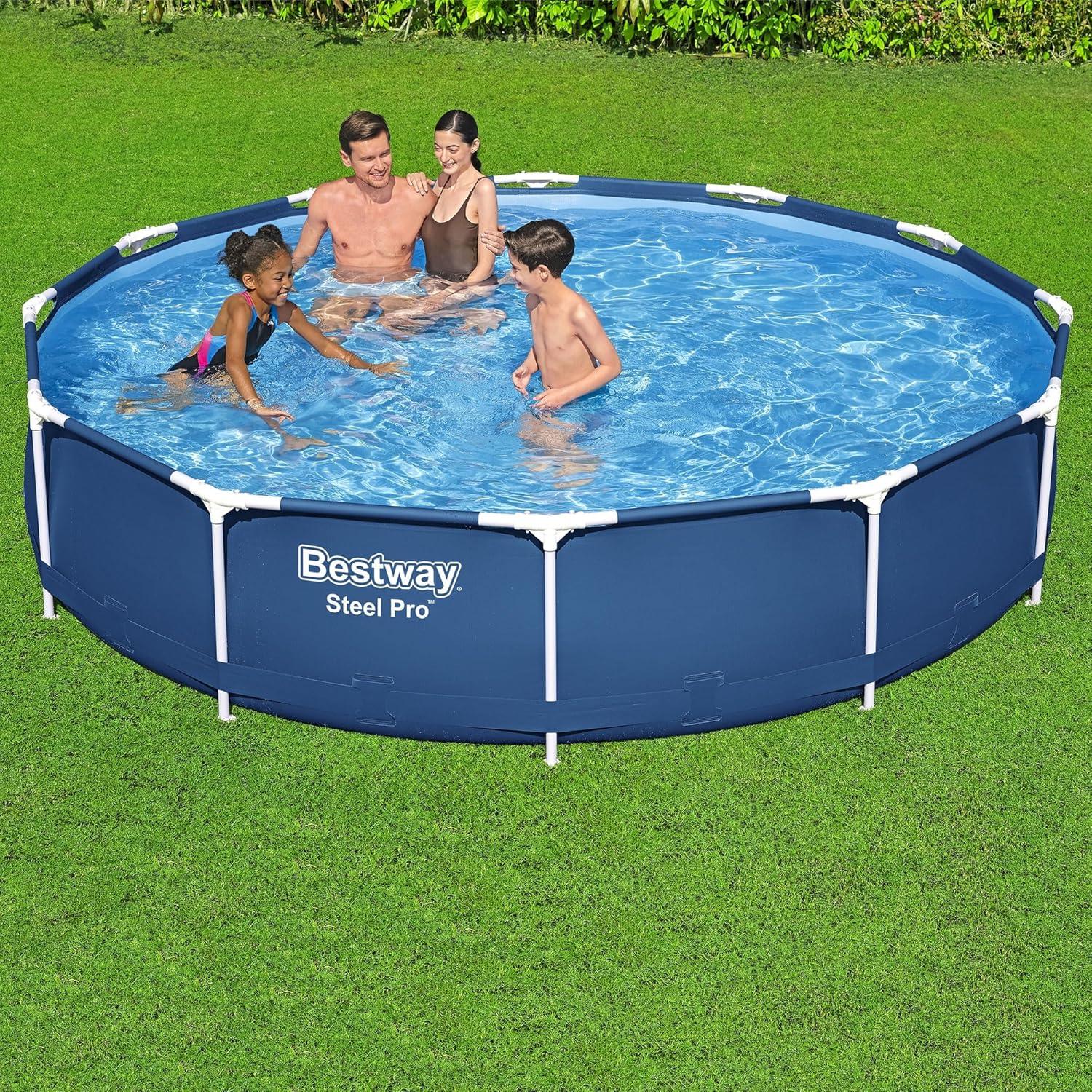 Bestway Steel ProRectangular Metal Frame Above Ground Outdoor Backyard Swimming Pool