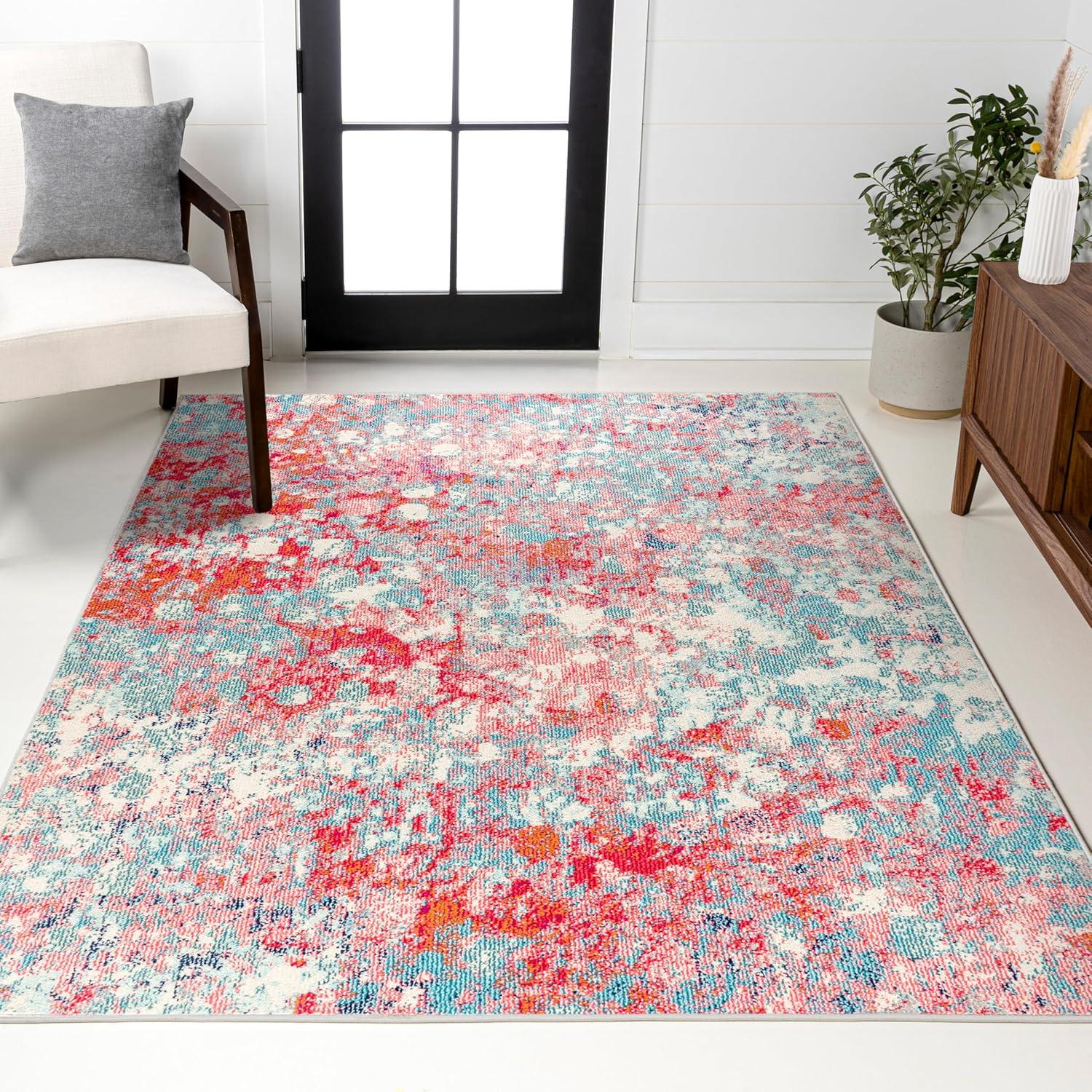 5'x8' Contemporary POP Modern Abstract Area Rug, Blue/Red - JONATHAN Y