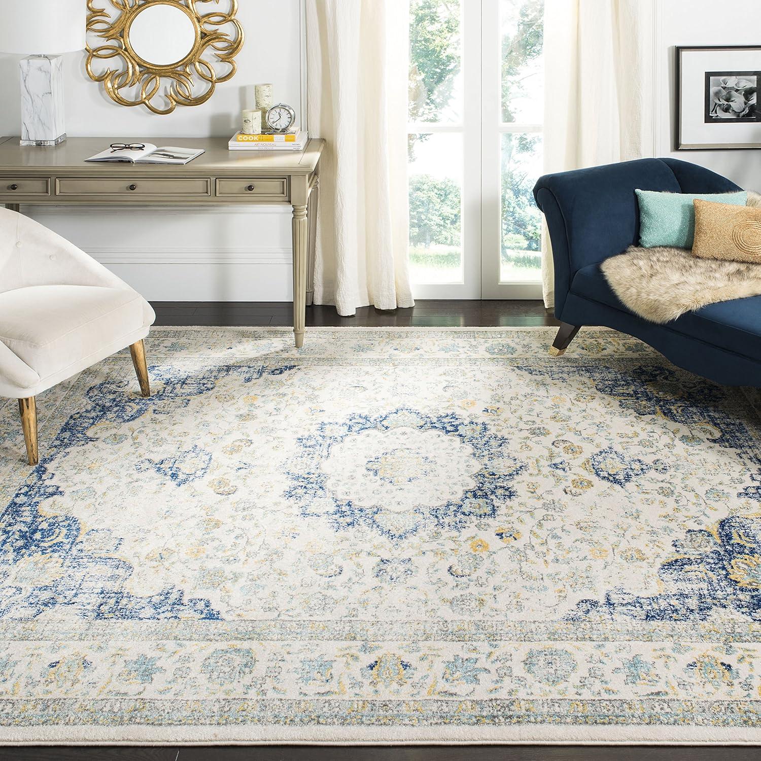 Evoke EVK220 Power Loomed Area Rug - Ivory/Blue - 8'9"x11'9" - Safavieh.
