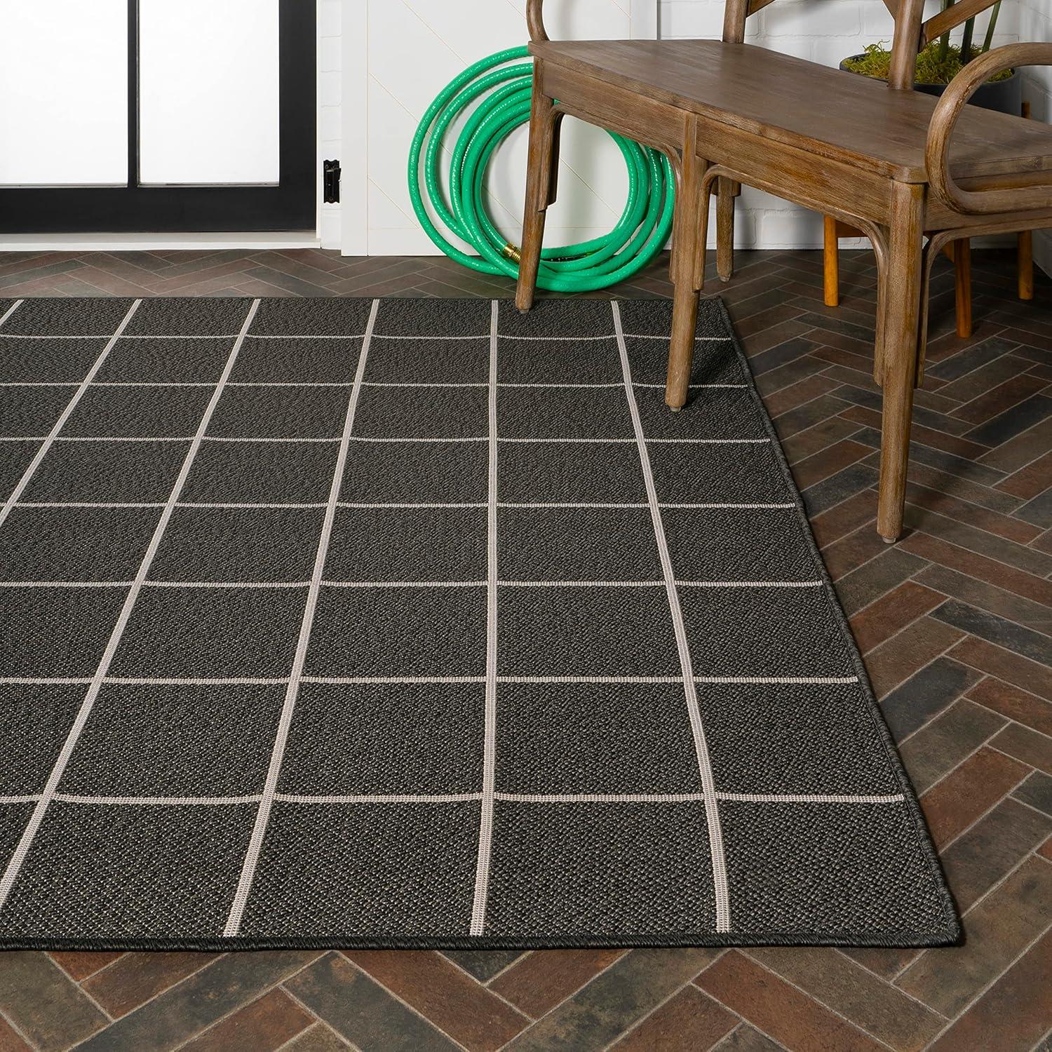 5' x 8' Grid Modern Squares Indoor/Outdoor Area Rug, Black/Cream - JONATHAN Y