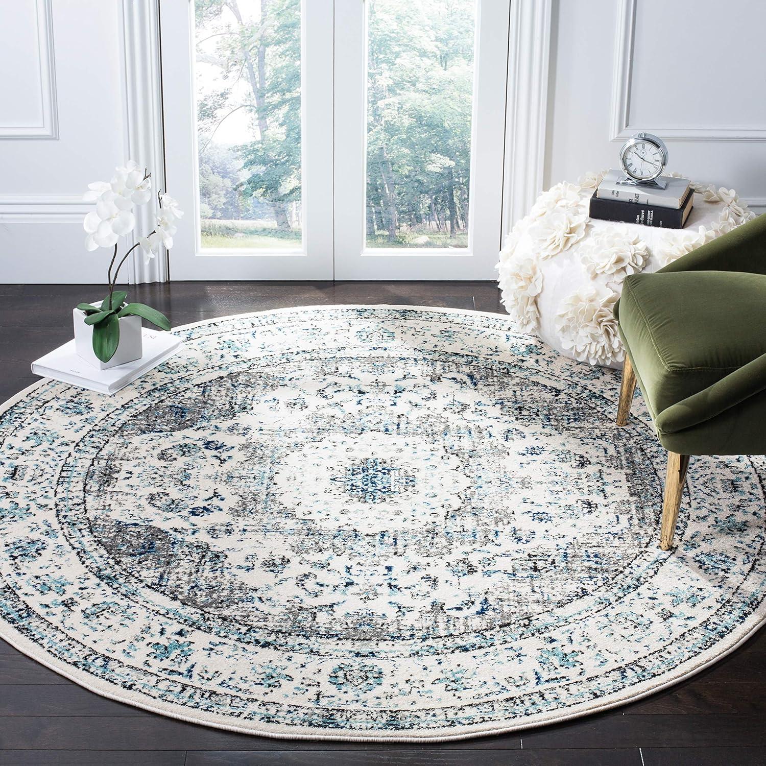 Evoke EVK220 Power Loomed Area Rug - Ivory/Grey - 6'7" Round - Safavieh.
