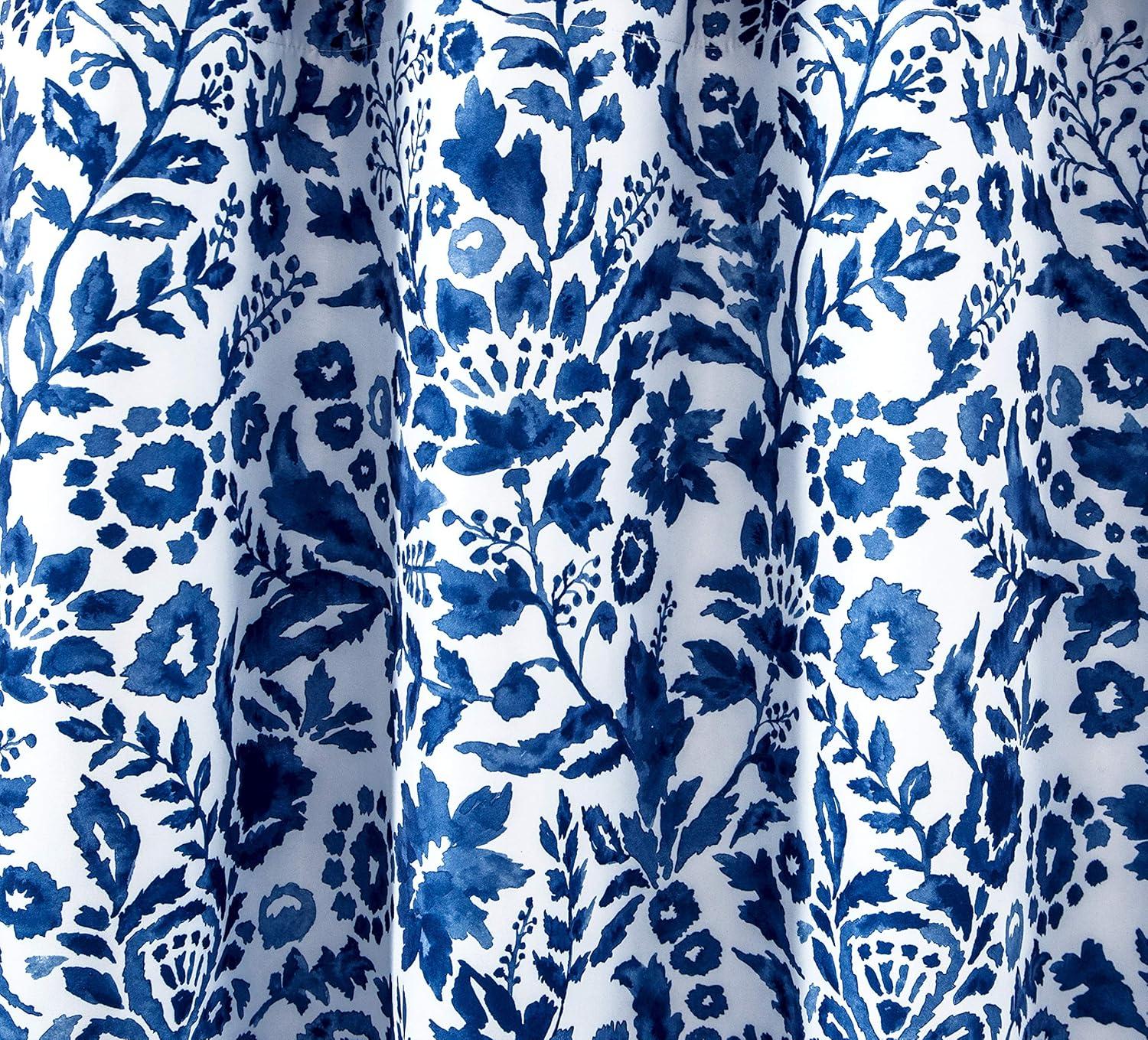 DriftAway Julia Watercolor Blackout Room Darkening Grommet Lined Thermal Insulated Energy Saving Window Curtains 2 Layers 2 Panels 36"L x 52"W Navy