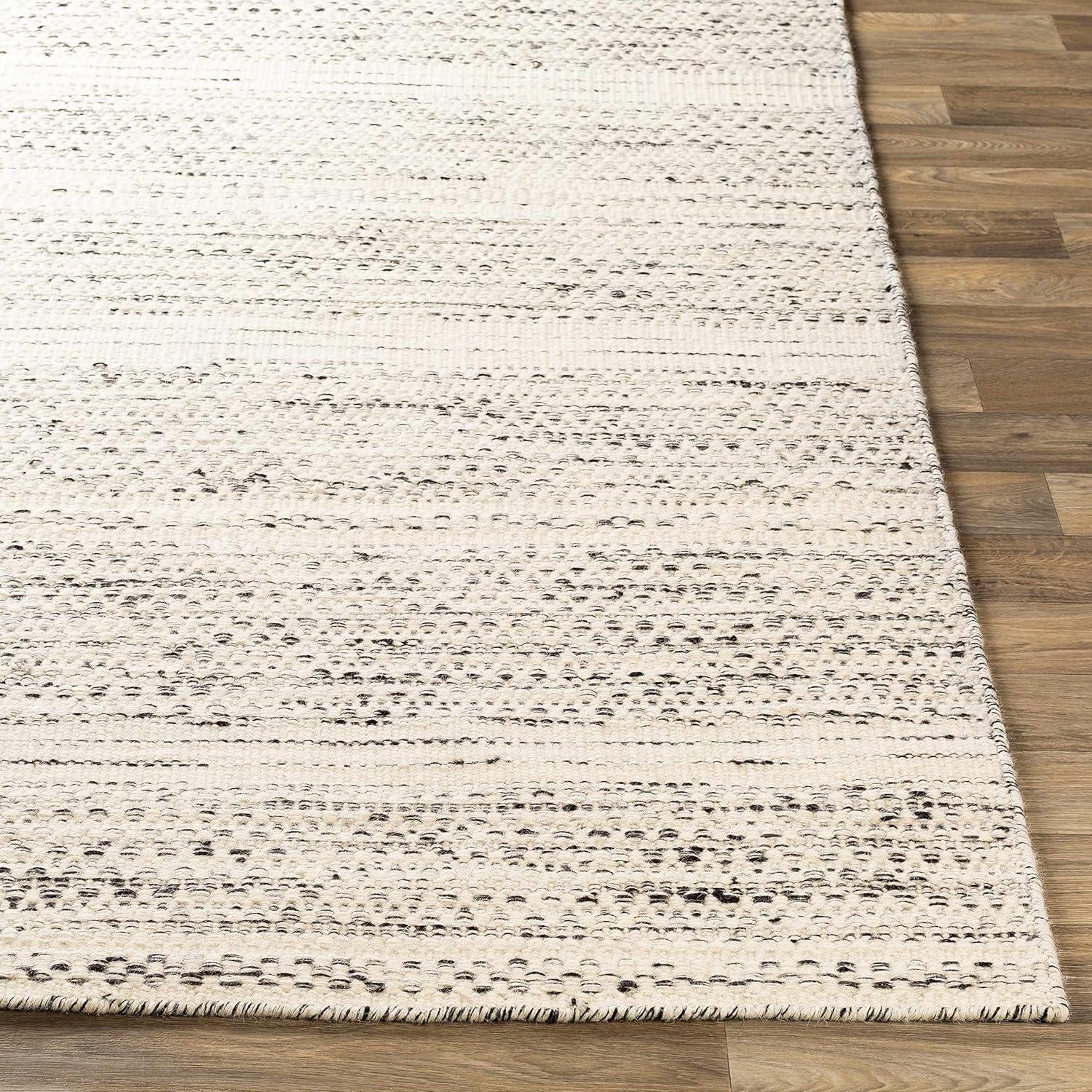 Hauteloom Williford Boho Hand Woven Wool Natural Fiber Soft Area Rug for Living Room, Bedroom, Dining Room- Traditional Farmhouse High Pile Braided Carpet - Black, Cream, Beige - 12' x 15'