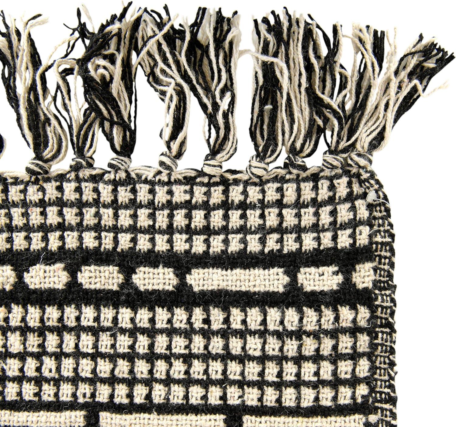 Bloomingville Black & Beige Diamond-Patterned Cotton Blend Throw with Fringe