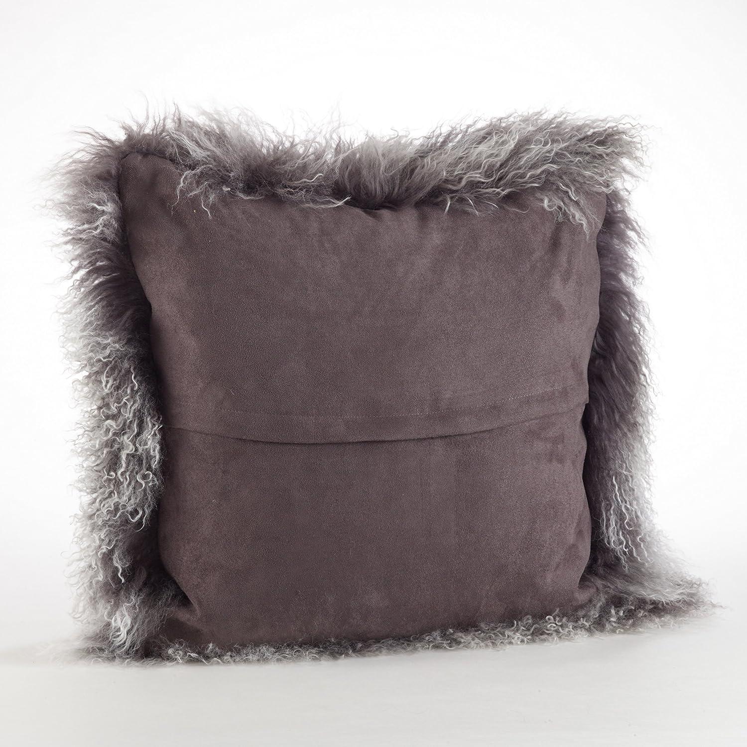 SARO 3564.CK20S 20 in. Wool Mongolian Lamb Fur Throw Pillow - Charcoal