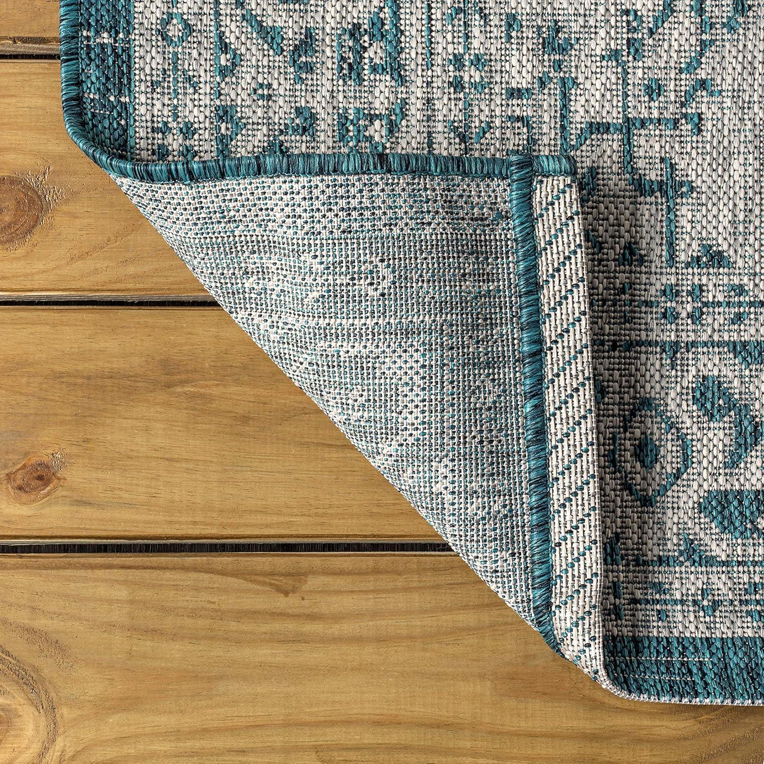 3'x5' Sinjuri Medallion Textured Weave Indoor/Outdoor Area Rug,  Teal Blue/Gray - JONATHAN Y