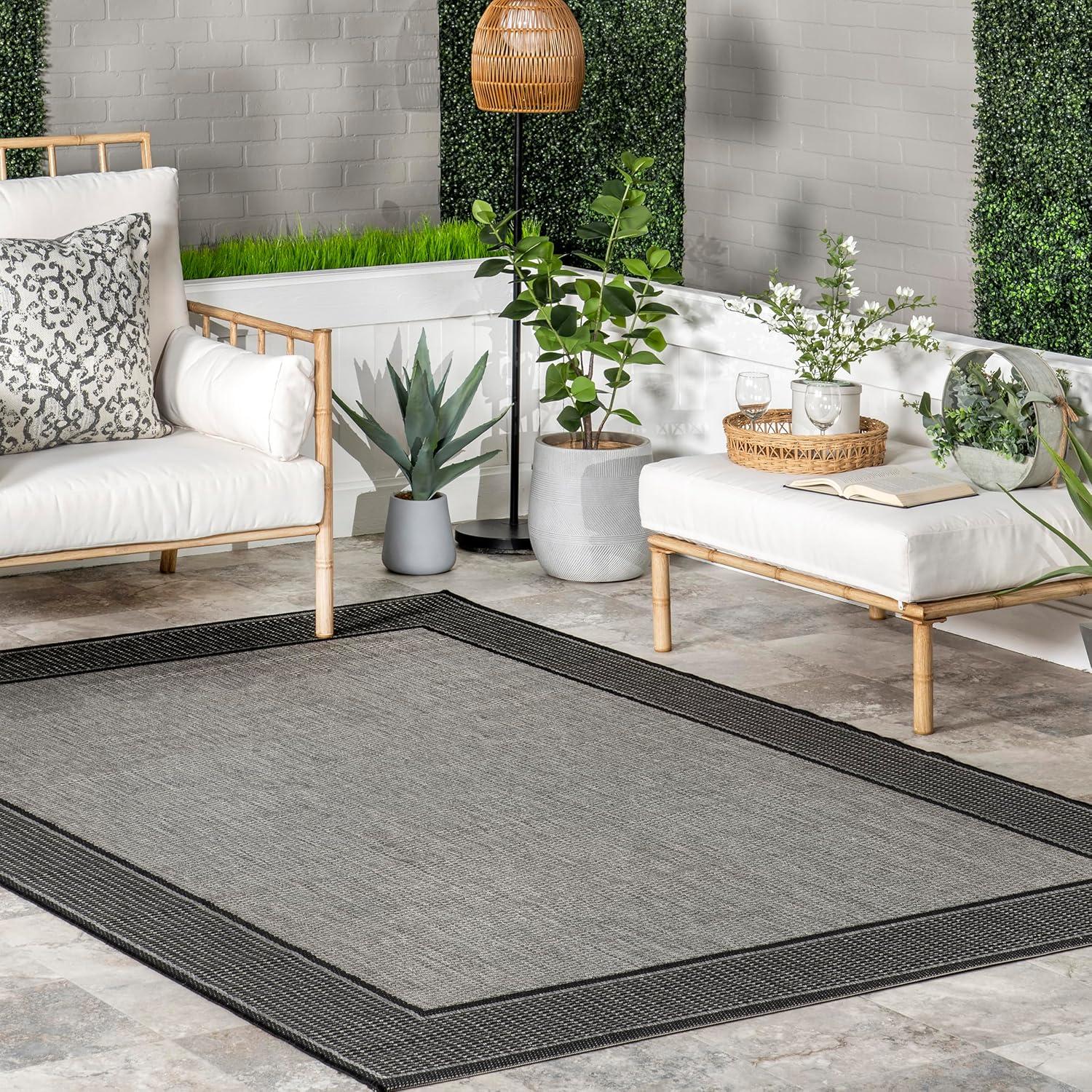 Nuloom Gris Bordered 3x5 Indoor/Outdoor Accent Rug for Living Room Patio Deck Front Porch Entryway Kitchen, Grey/Black