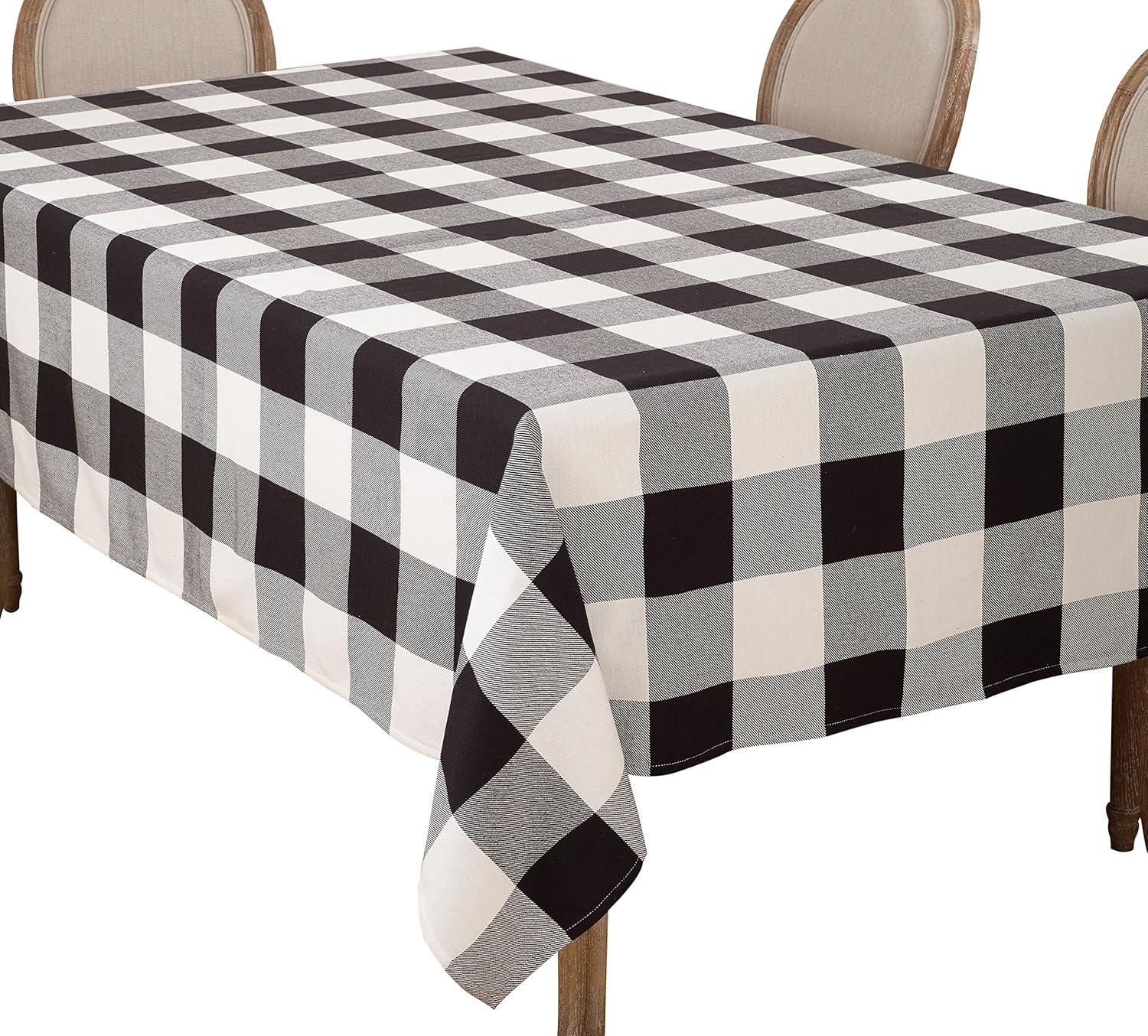 Saro Lifestyle Classic Buffalo Plaid Check Design Cotton Tablecloth, 65"x120", Black
