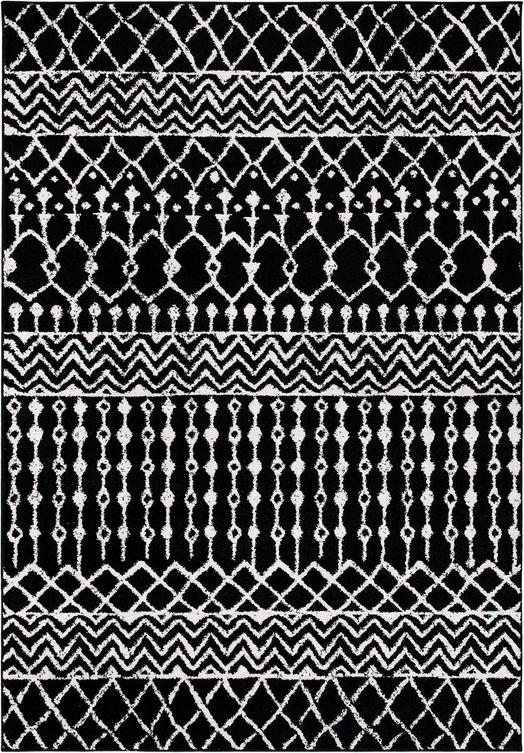 Boho-Chic Black and Ivory Moroccan-Inspired 2' x 5' Synthetic Area Rug