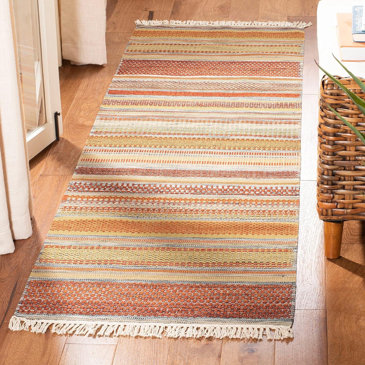 SAFAVIEH Striped Kilim Ethel Wool Area Rug, Beige, 9' x 12'
