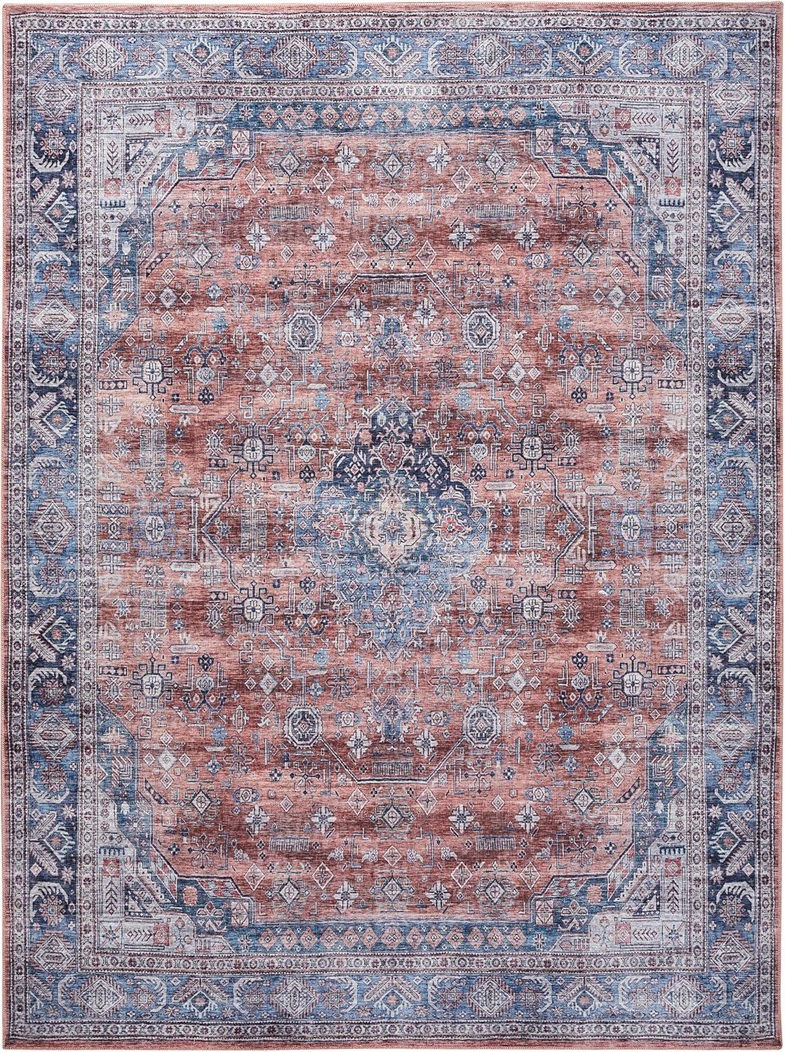 Vintage Brilliance 8' x 10' Blue/Multi Washable Persian Area Rug