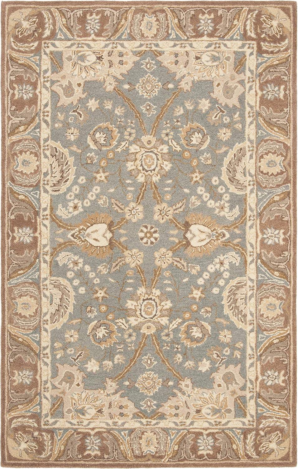 Teal and Camel Hand-Tufted Wool Traditional Area Rug