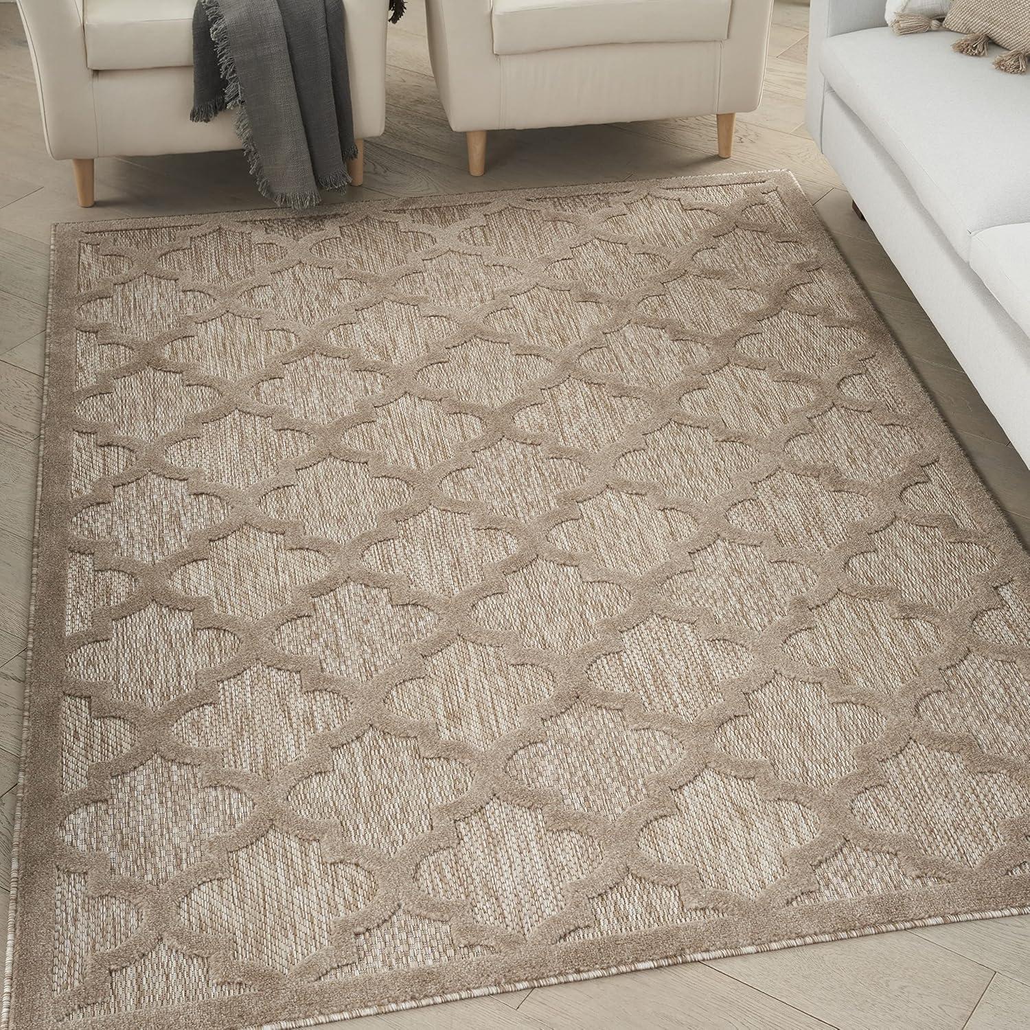 Nourison Easy Care Trellis Flatweave Indoor Outdoor Area Rug 4' x 6' Natural Beige