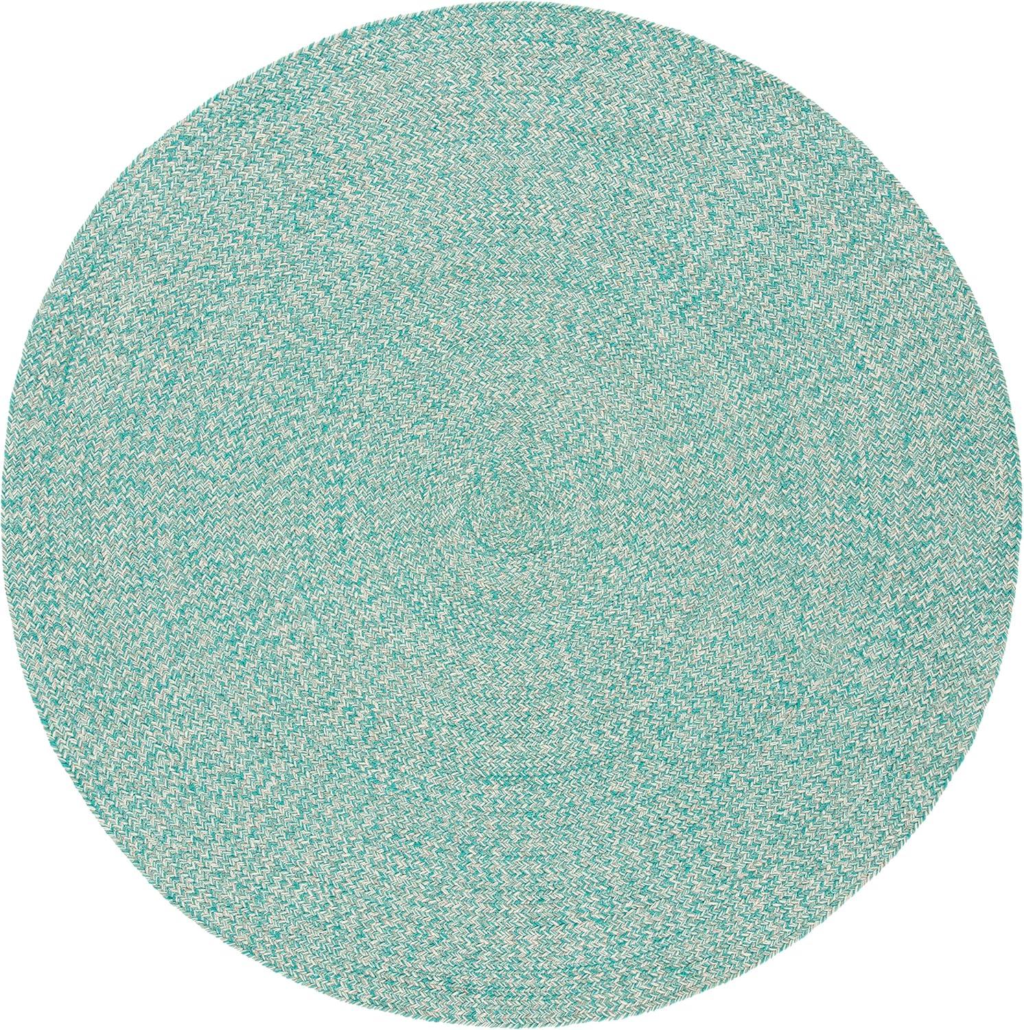 Coastal Charm Teal and Ivory Handwoven Cotton 5' Round Area Rug