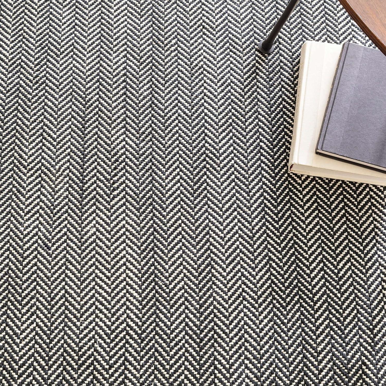 Herringbone Swedish Blue Handwoven Cotton Rug